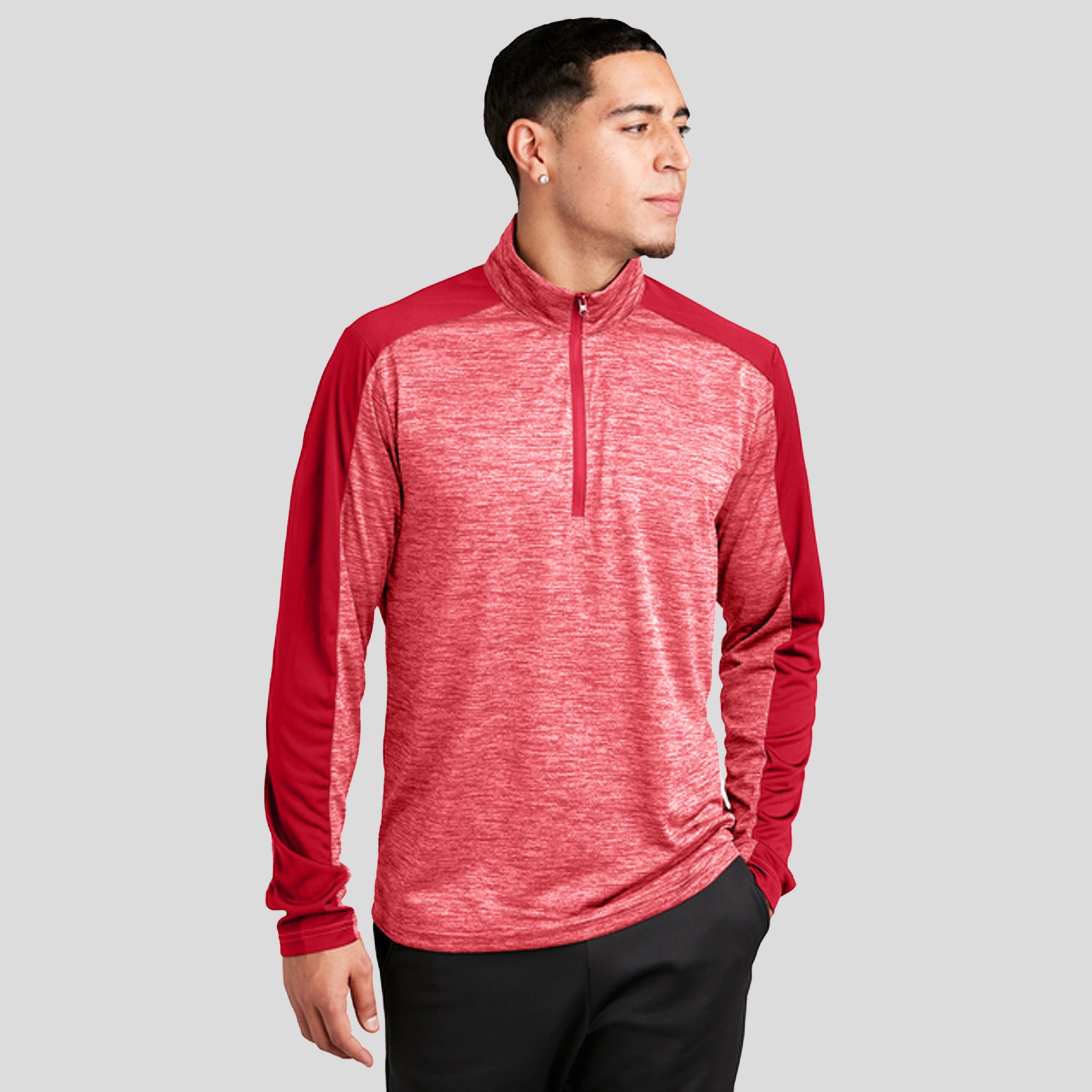 PosiChargeยฎ Electric Heather Colorblock 1/4-Zip Pullover | Deep Red Electric/Deep Red