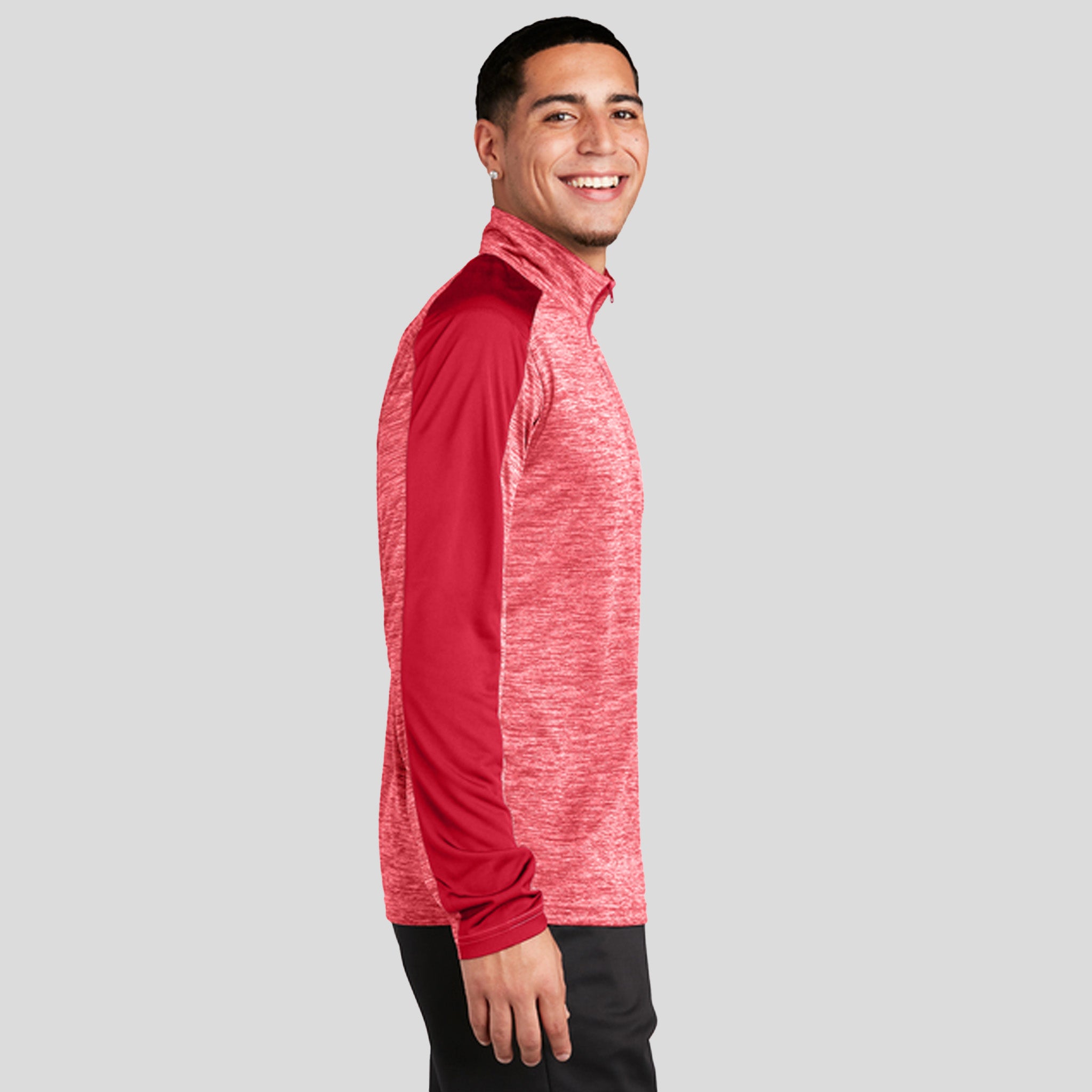 PosiChargeยฎ Electric Heather Colorblock 1/4-Zip Pullover | Deep Red Electric/Deep Red