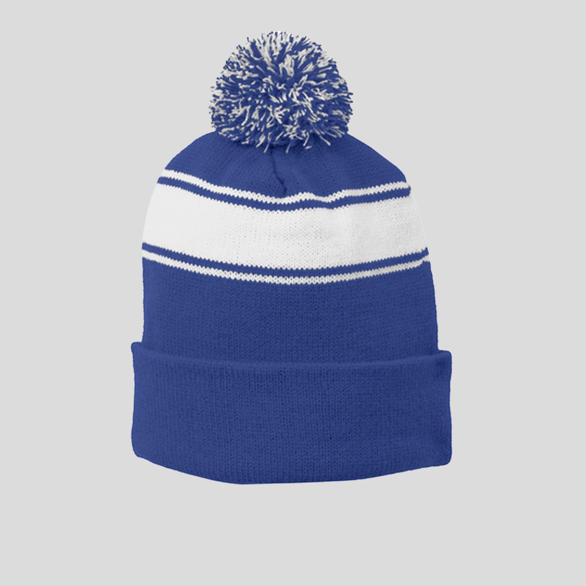 Stripe Pom Pom Beanie | True Royal/White