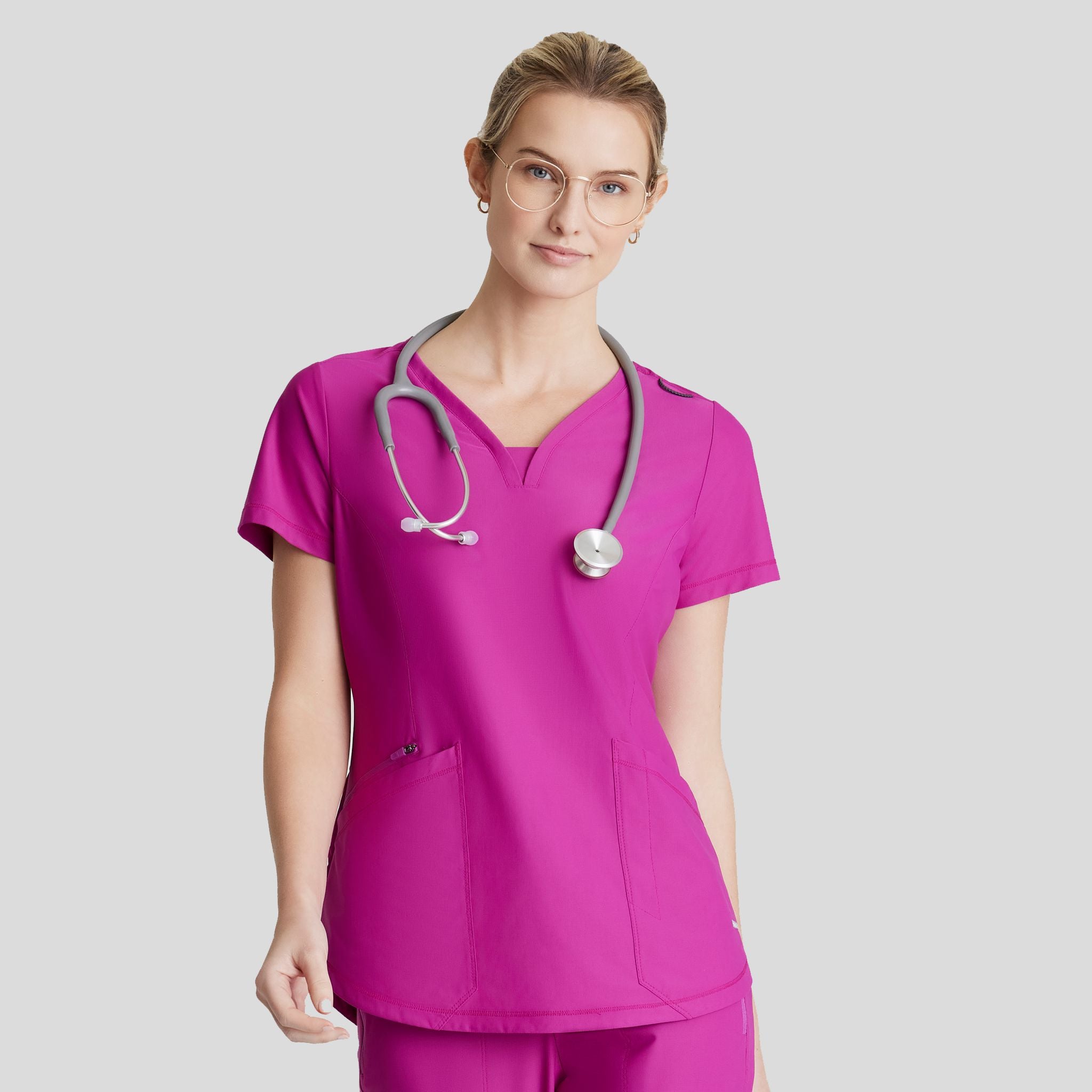 Serene 3-Pocket V-Neck Top | Deep Magenta