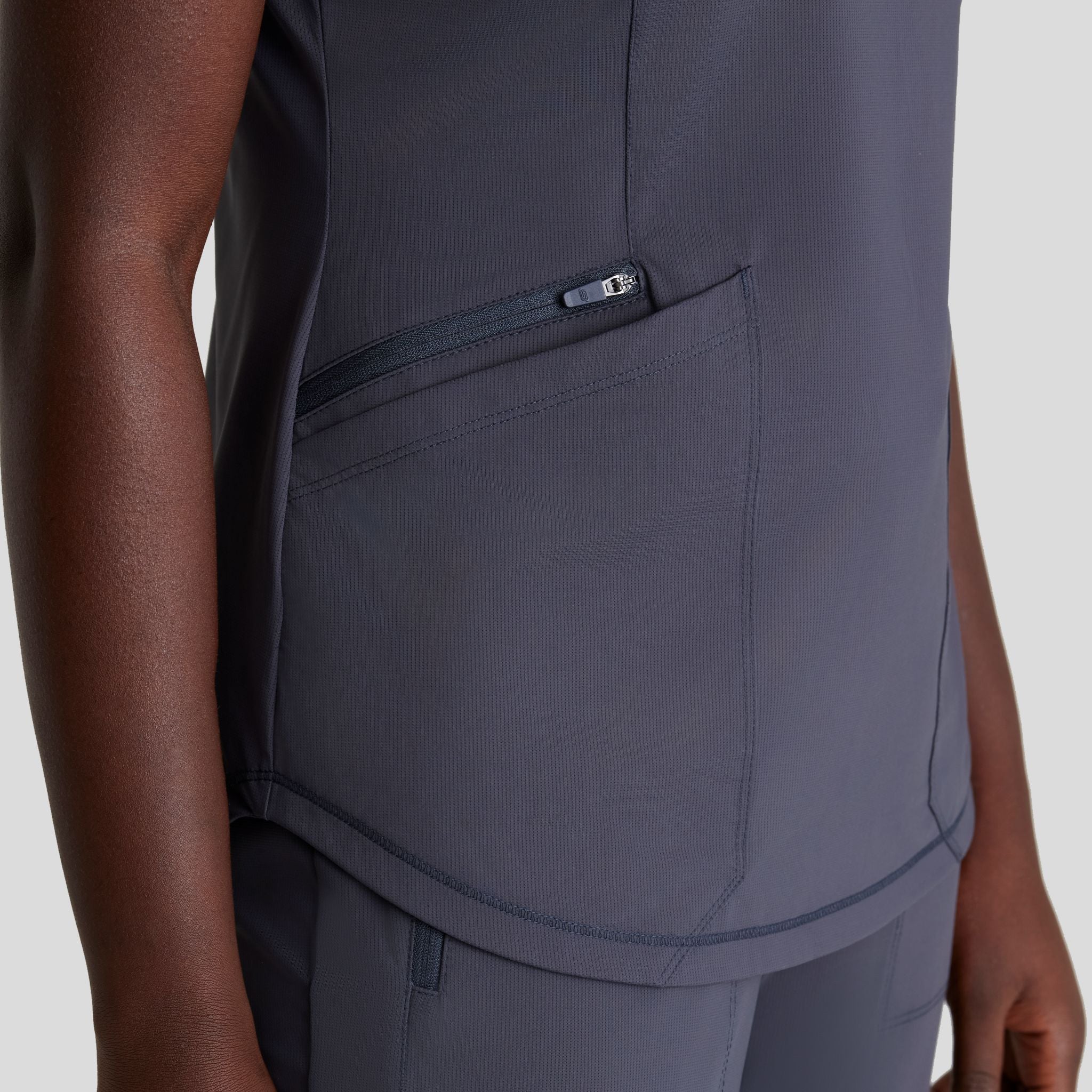 Serene 3-Pocket V-Neck Top | Pewter