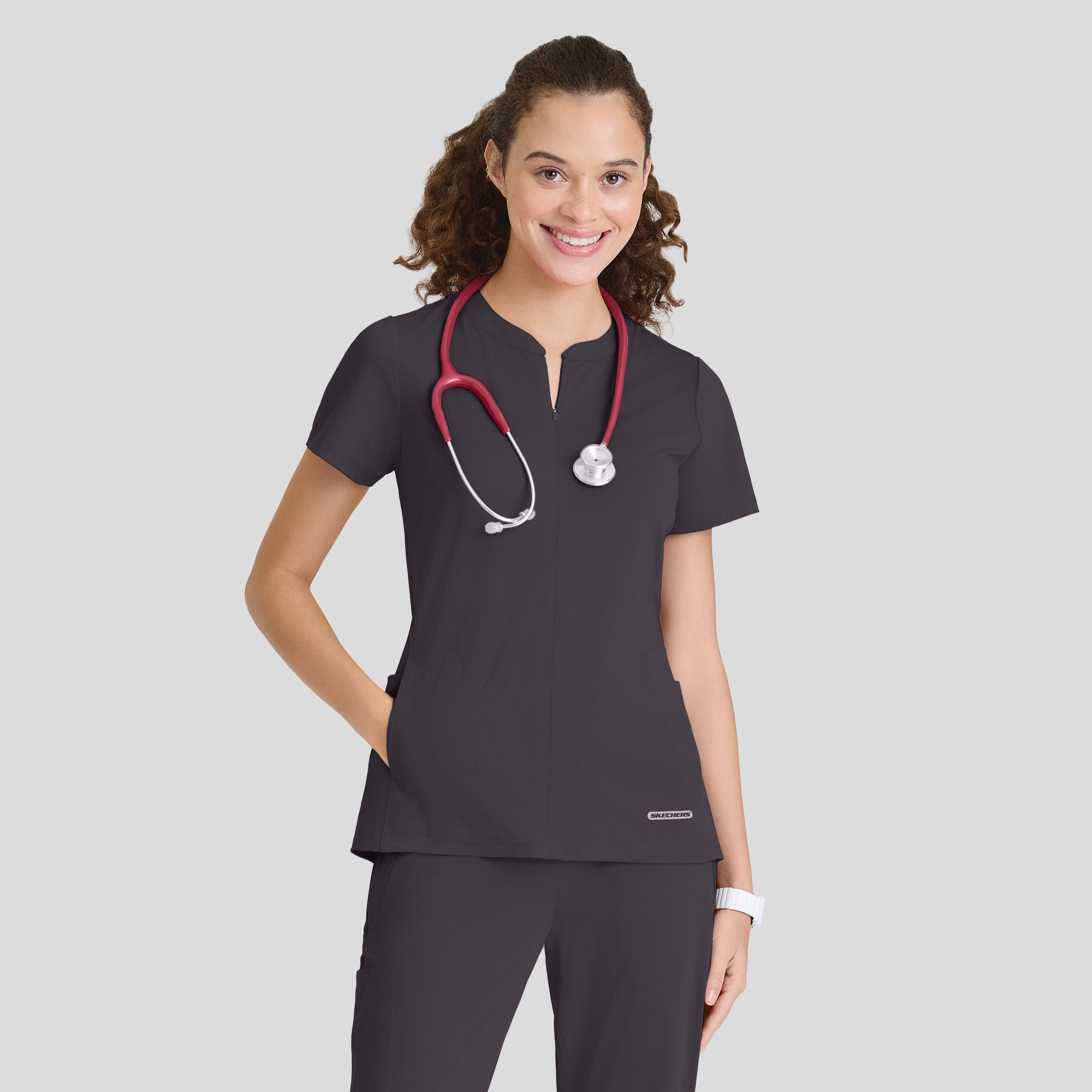 Glide 4 Pocket Banded Collar Top | Pewter