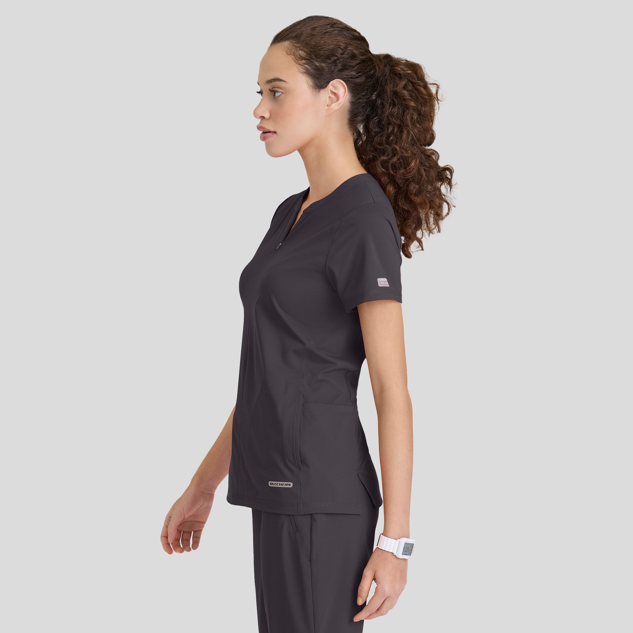 Glide 4 Pocket Banded Collar Top | Pewter