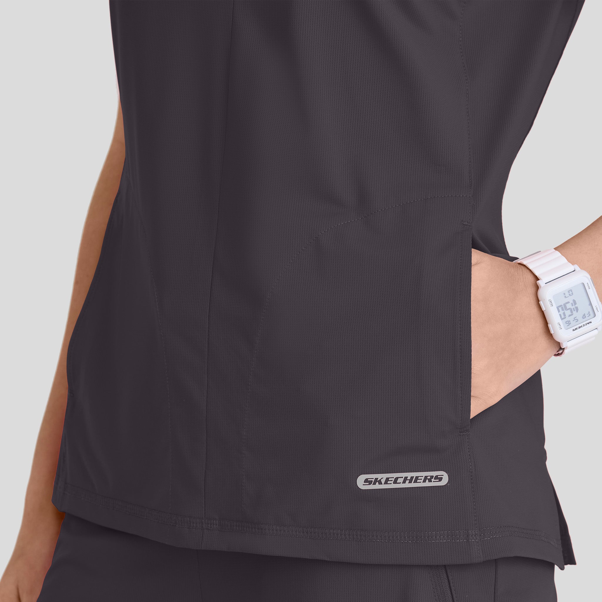 Glide 4 Pocket Banded Collar Top | Pewter