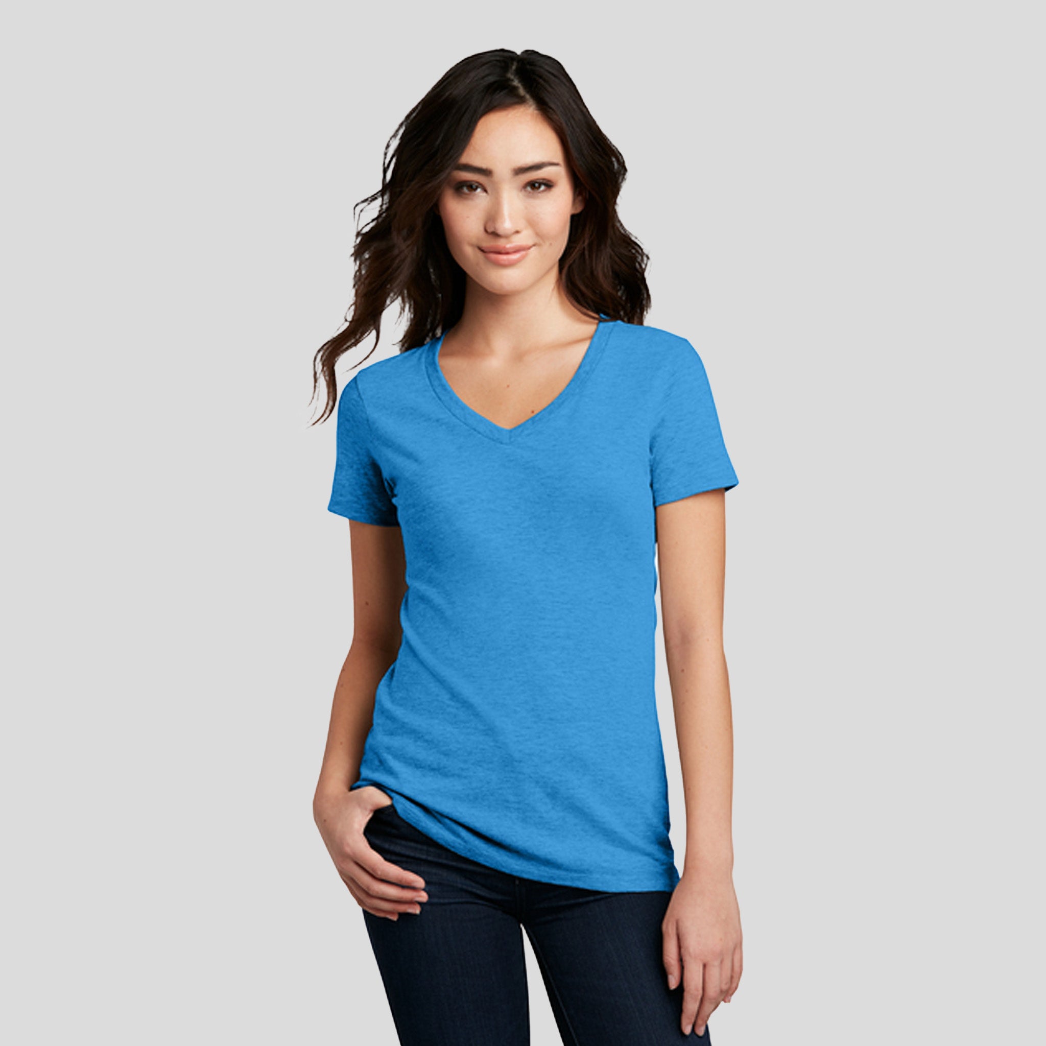 Womenโs Perfect Blendยฎ CVC V-Neck Tee | Heathered Bright Turquoise