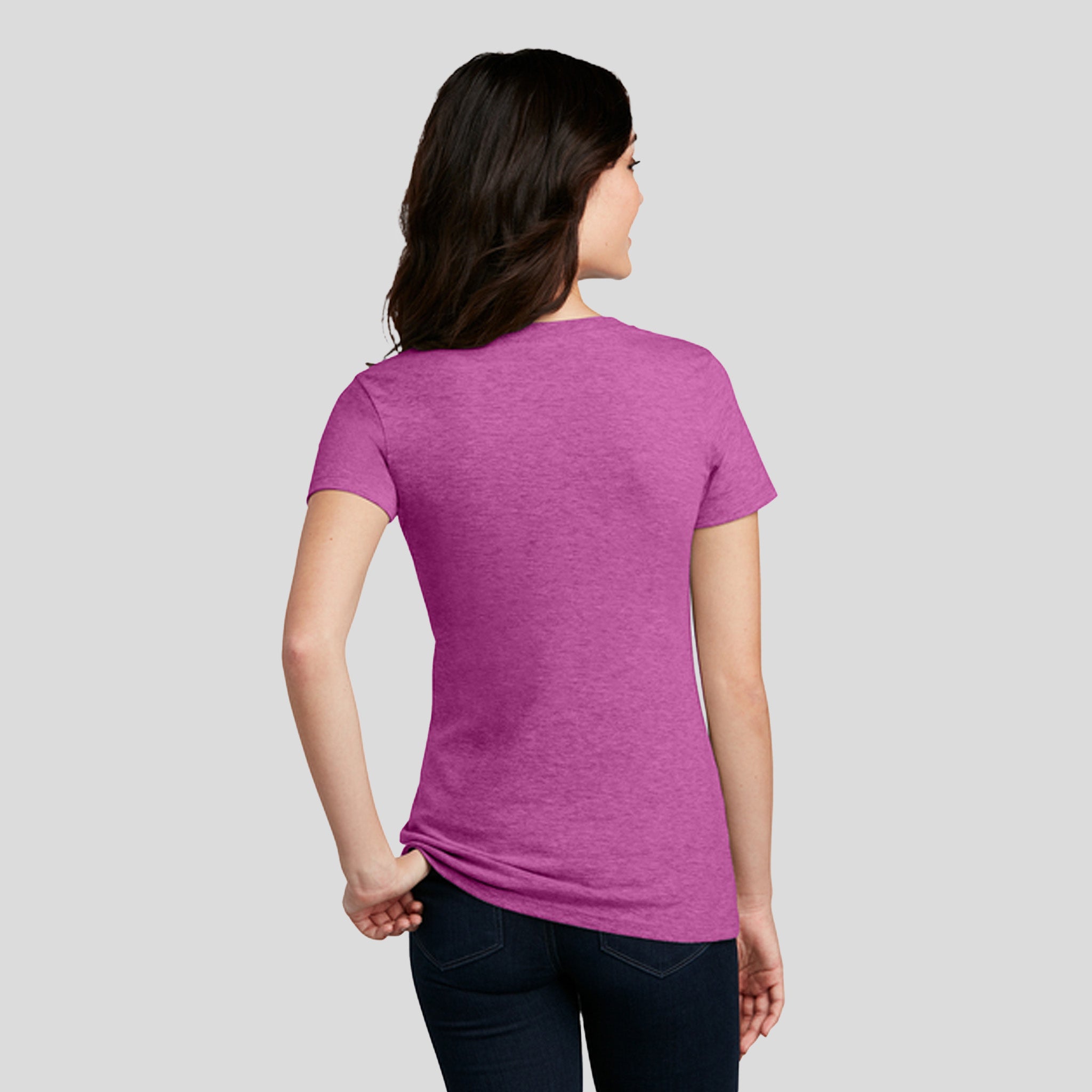 Womenโs Perfect Blendยฎ CVC V-Neck Tee | Heathered Pink Raspberry