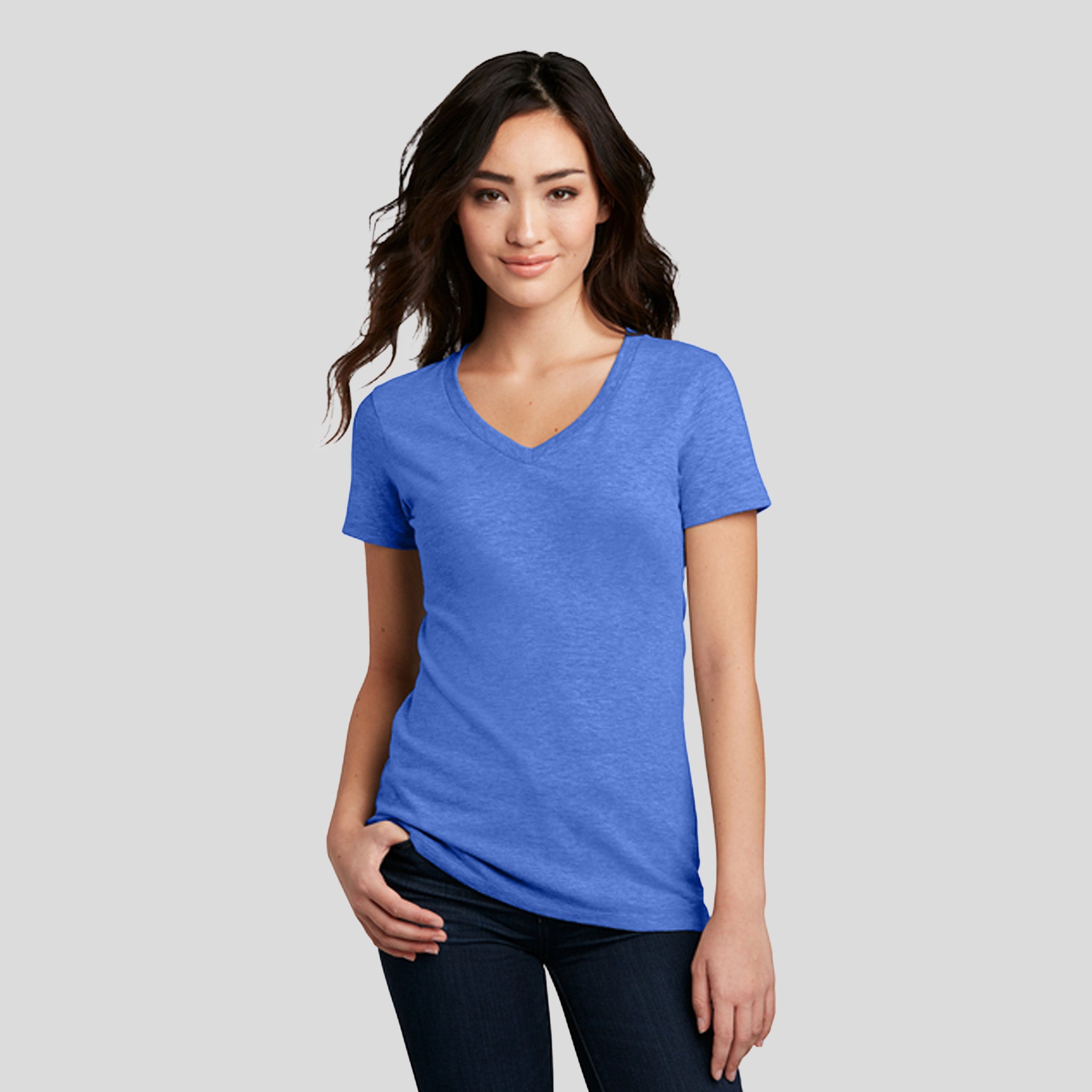 Womenโs Perfect Blendยฎ CVC V-Neck Tee | Heathered Royal
