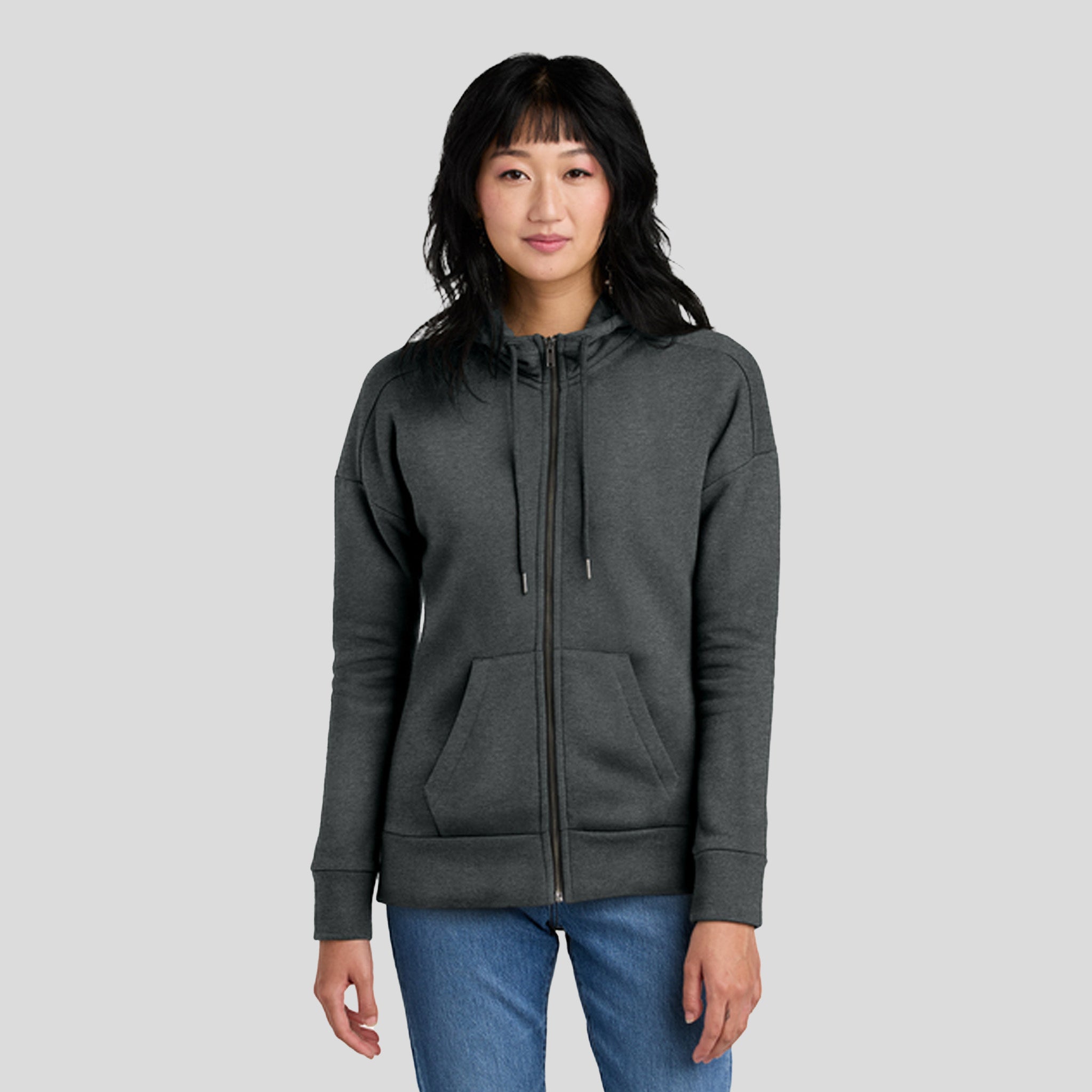 Womenโs Perfect Weightยฎ Fleece Drop Shoulder Full-Zip Hoodie | Heathered Charcoal