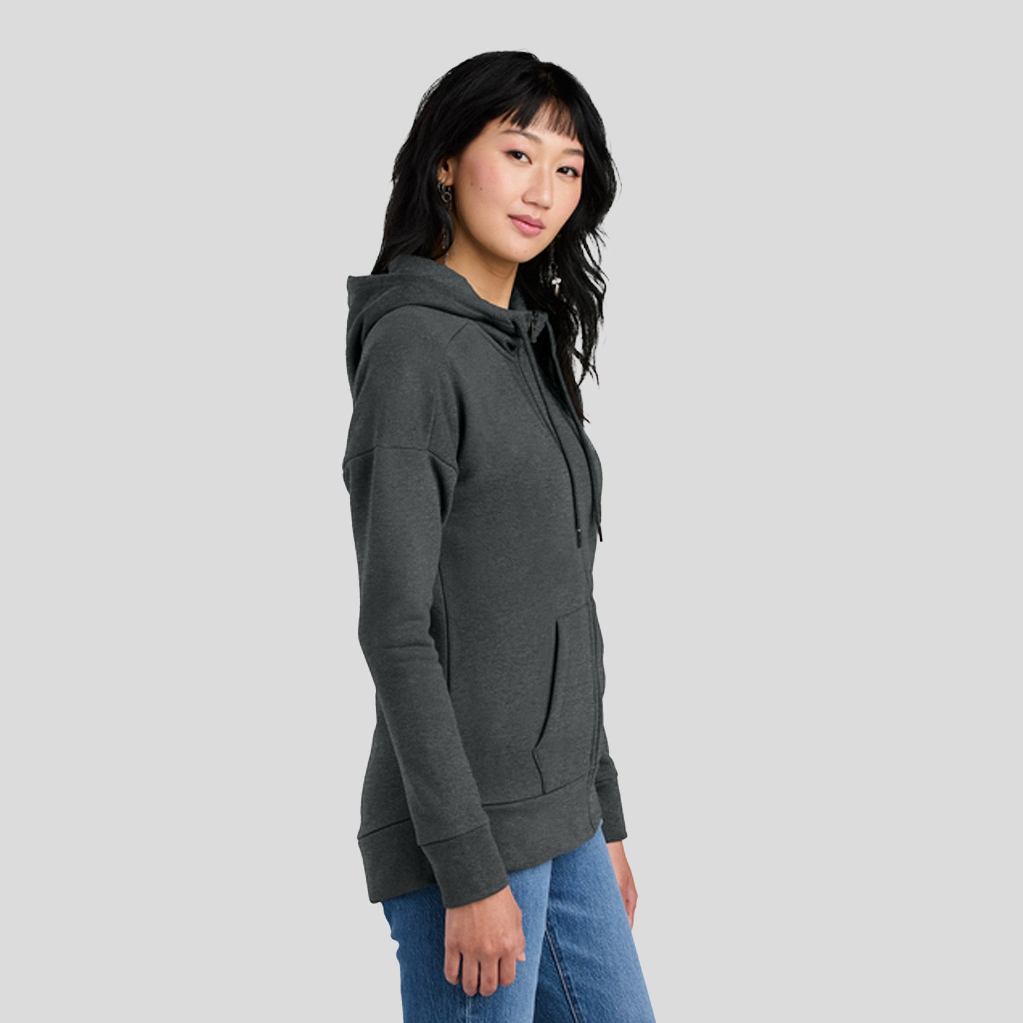 Womenโs Perfect Weightยฎ Fleece Drop Shoulder Full-Zip Hoodie | Heathered Charcoal