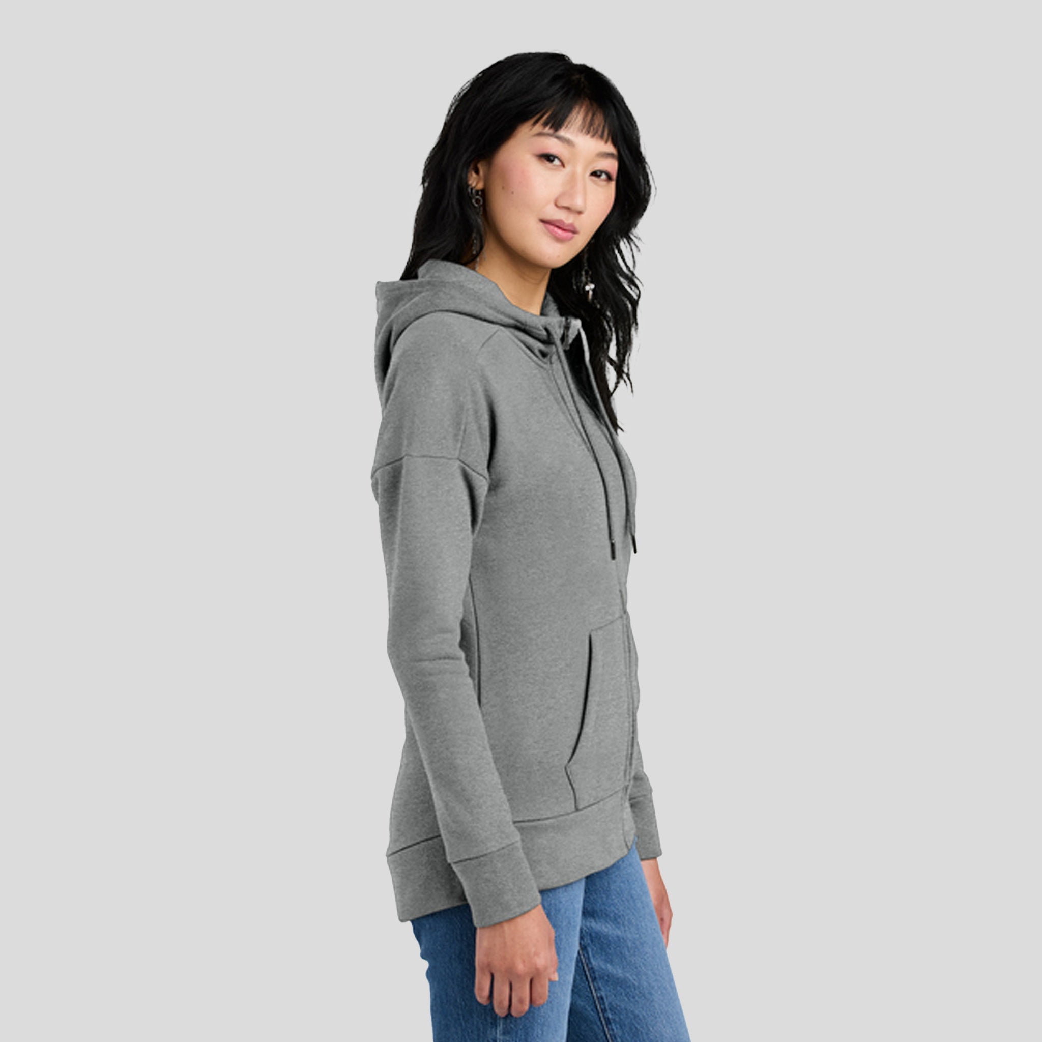 Womenโs Perfect Weightยฎ Fleece Drop Shoulder Full-Zip Hoodie | Heathered Steel