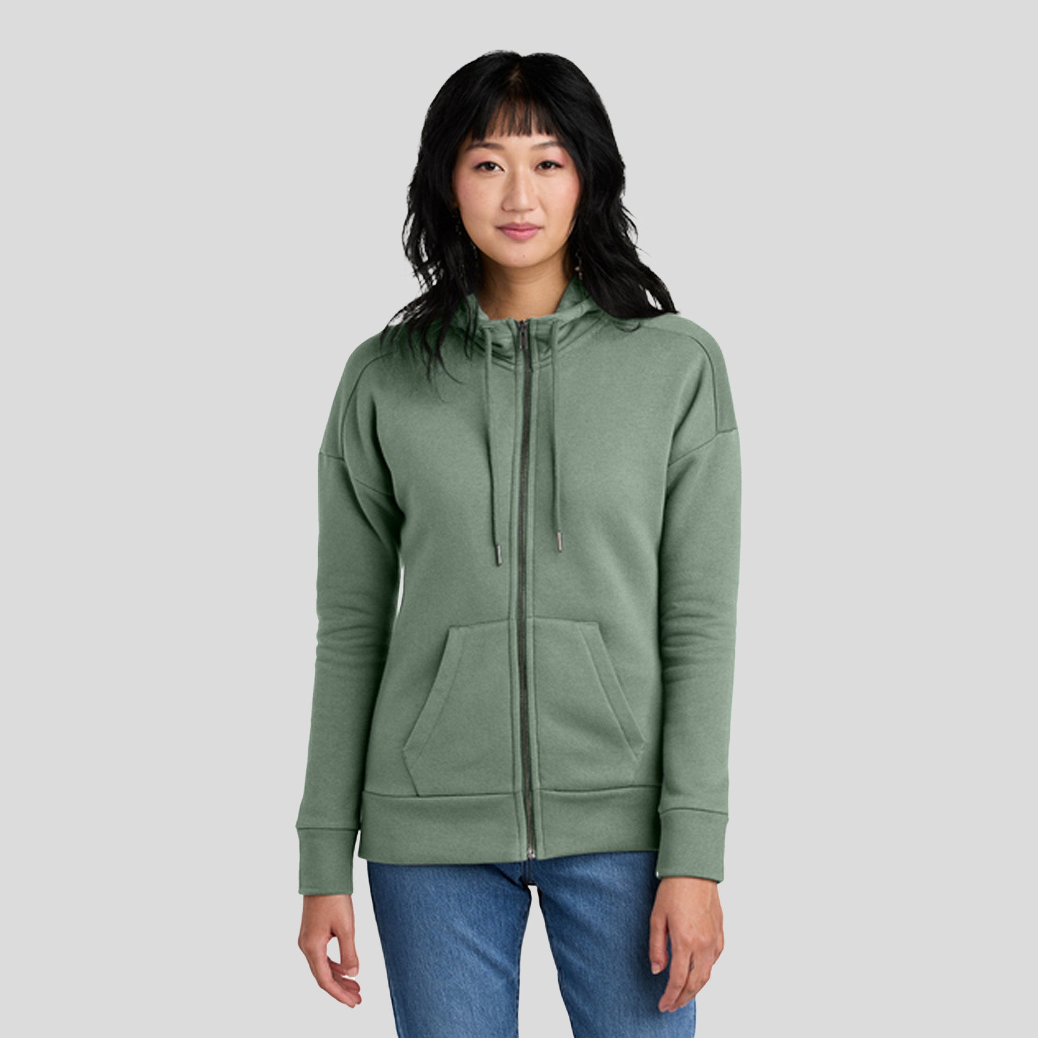 Womenโs Perfect Weightยฎ Fleece Drop Shoulder Full-Zip Hoodie | Laurel Green