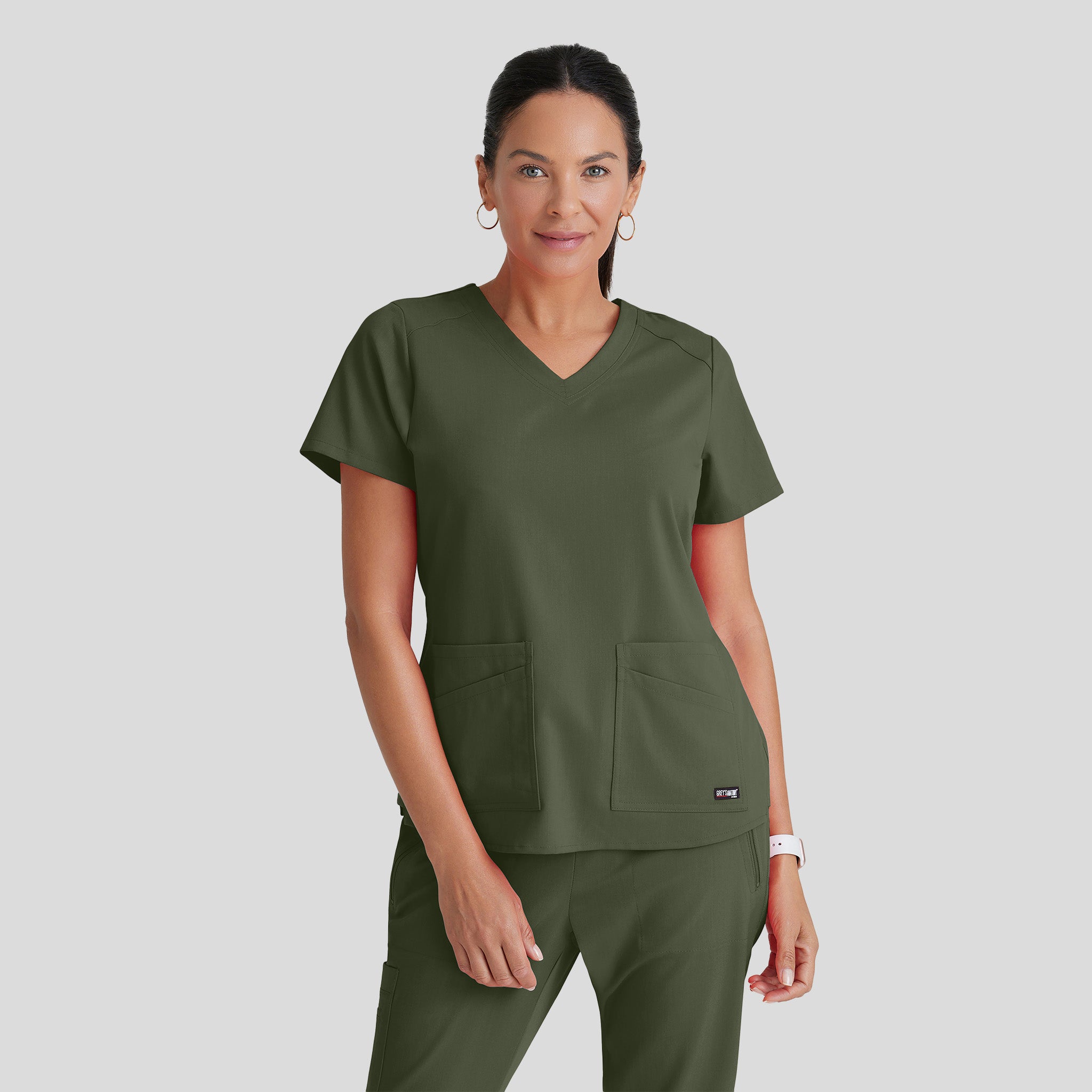Emma 4-Pocket V-Neck Scrub Top | Olive