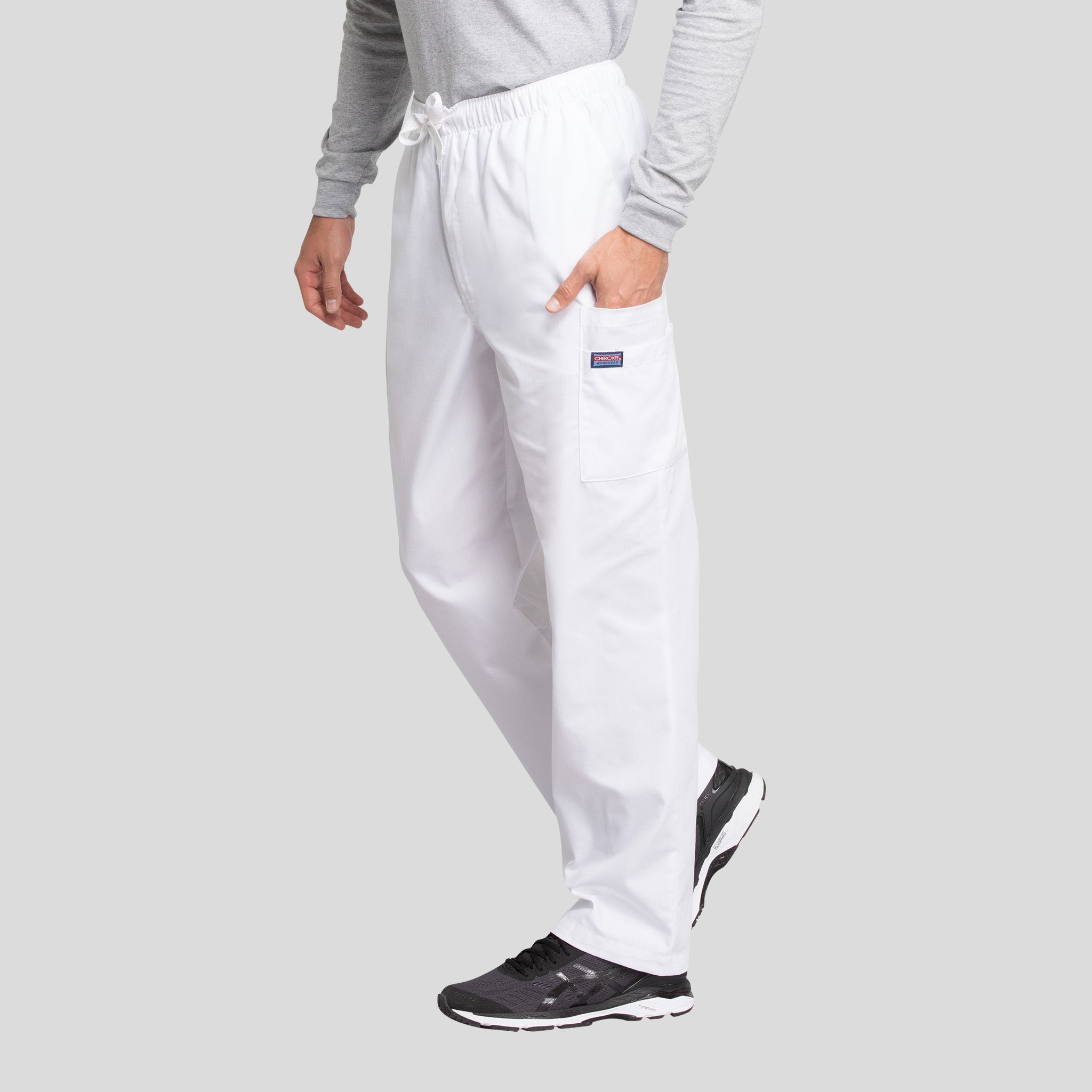 Men's Drawstring Cargo Scrub Pant | White