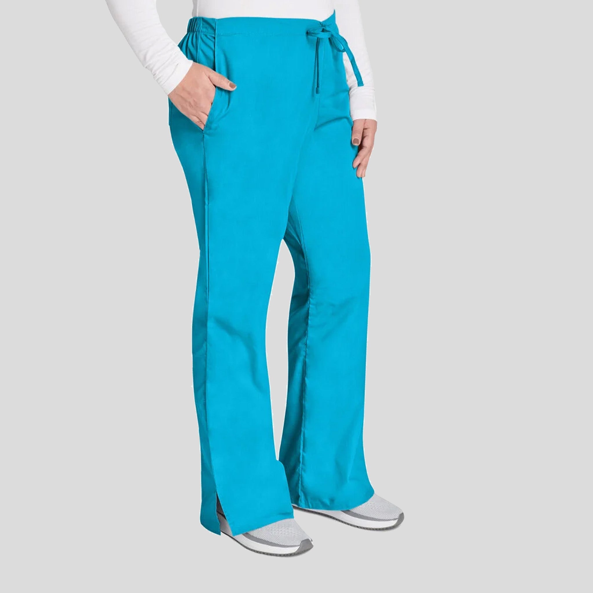 Natural Rise Flare Leg Drawstring Pant | Turquoise