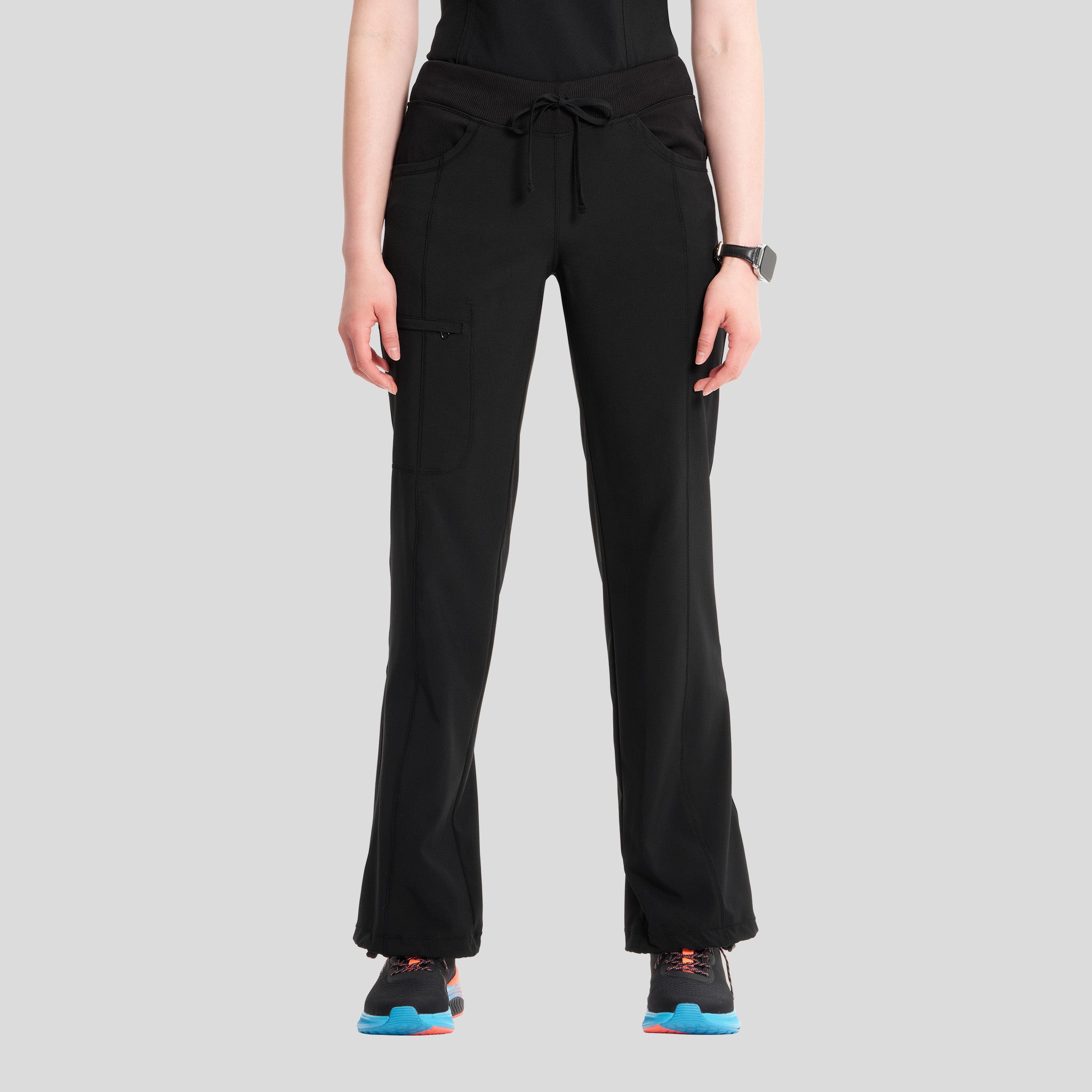 Rib Knit Drawstring Waist Scrub Pant | Black