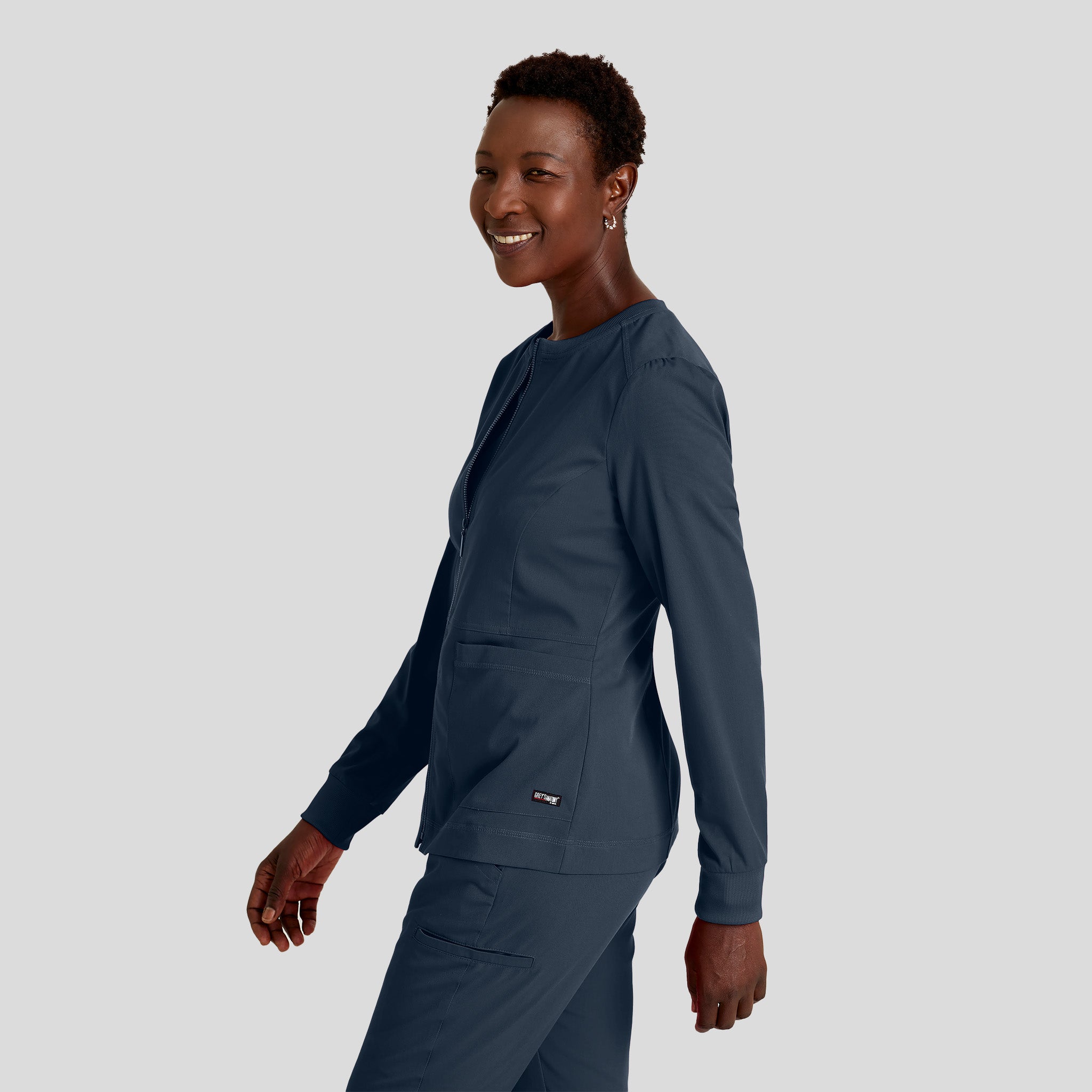 Millie 3-Pocket Crewneck Scrub Jacket | Steel