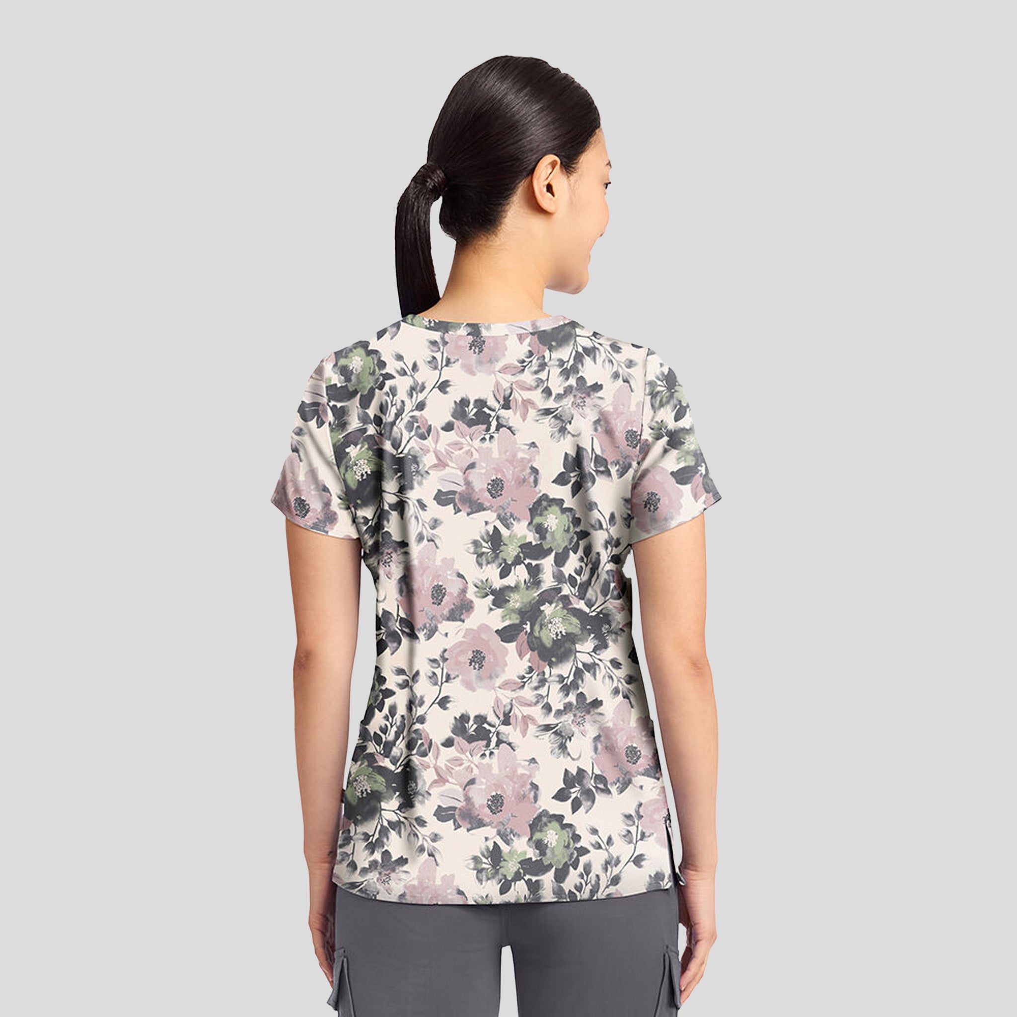 Amanda Peaceful Posies Print Scrub Top