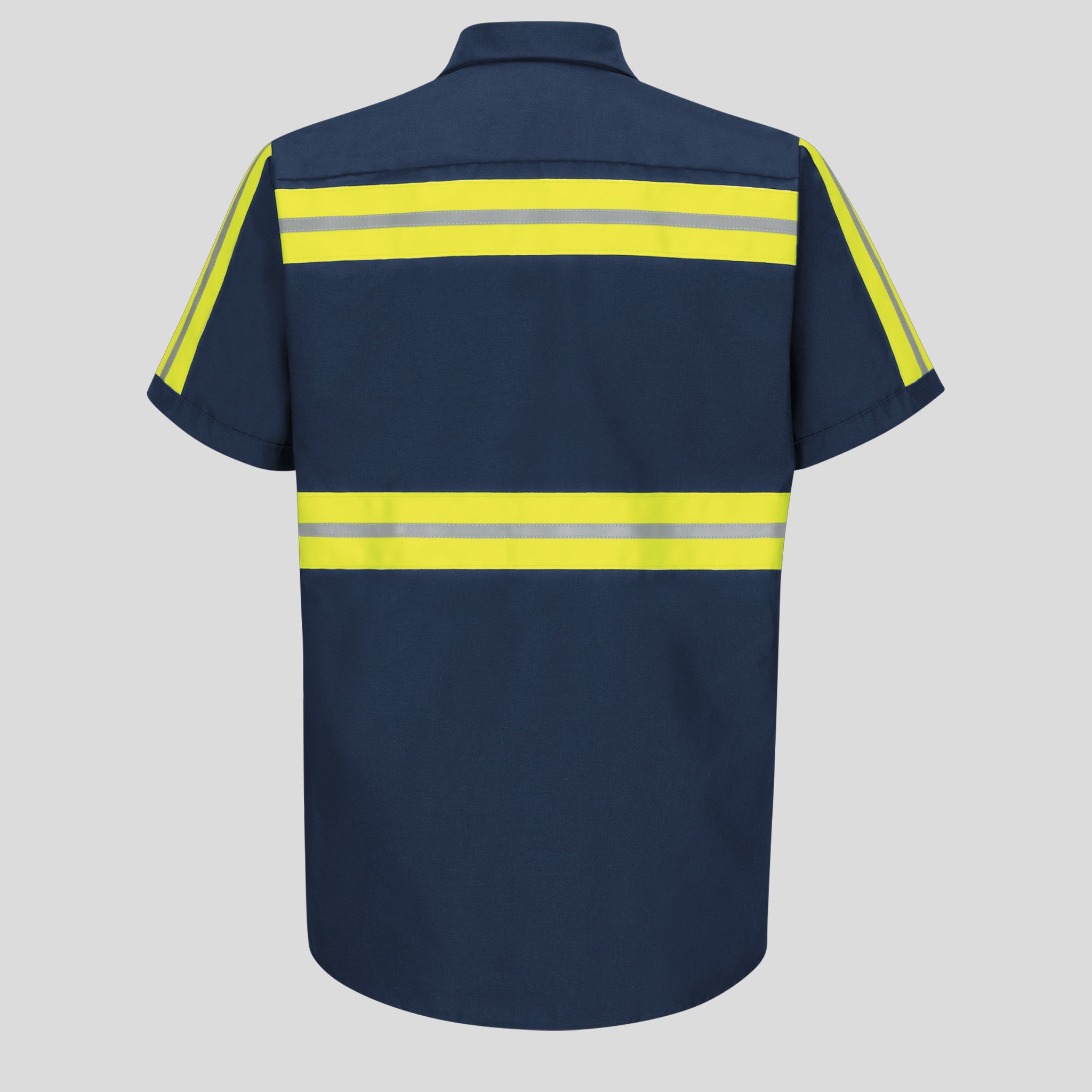 Men's Short Sleeve Enhanced Visibility Industrial Work Shirt | Navy w/ Yellow Visibility Trim