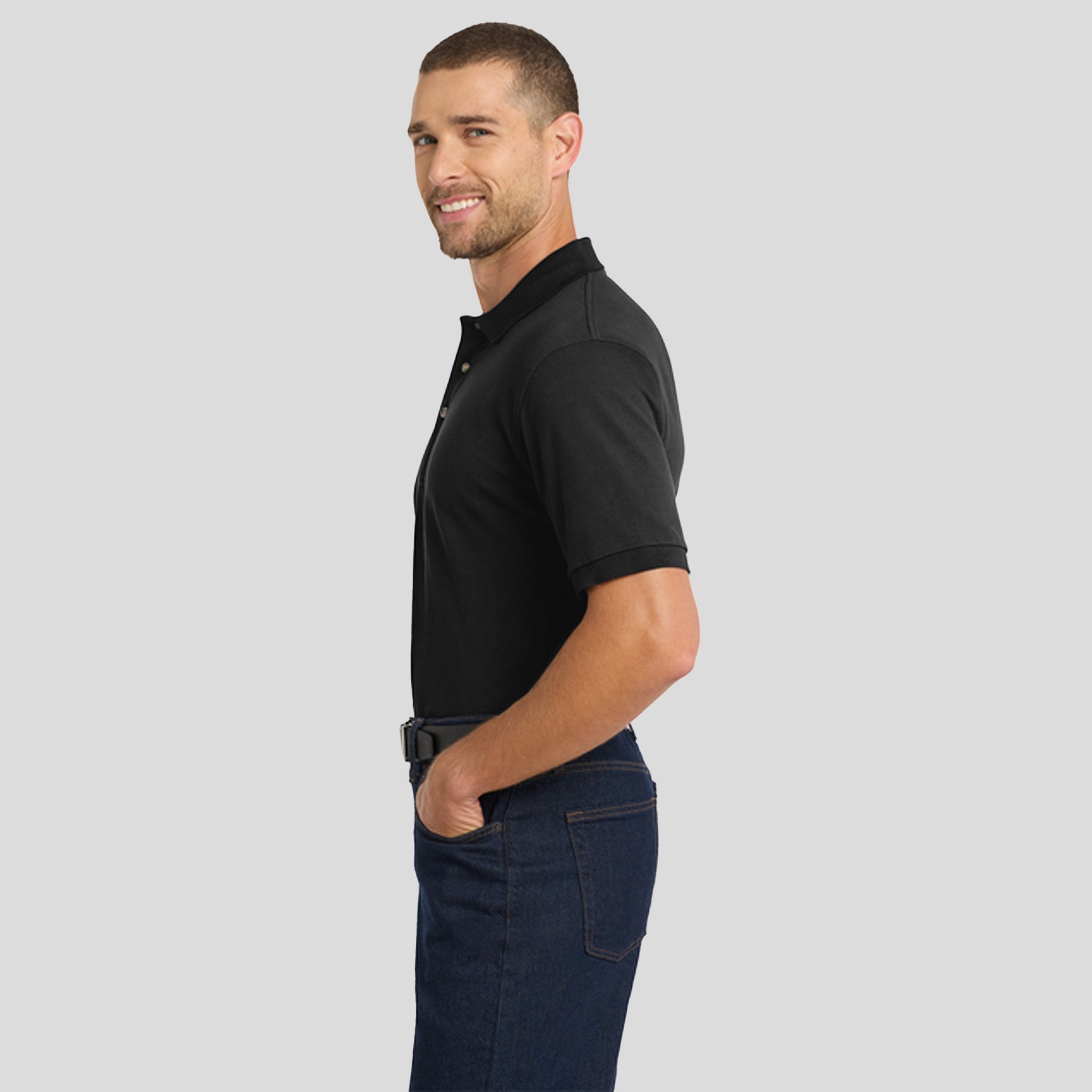 Heavyweight Cotton Pique Polo | Black