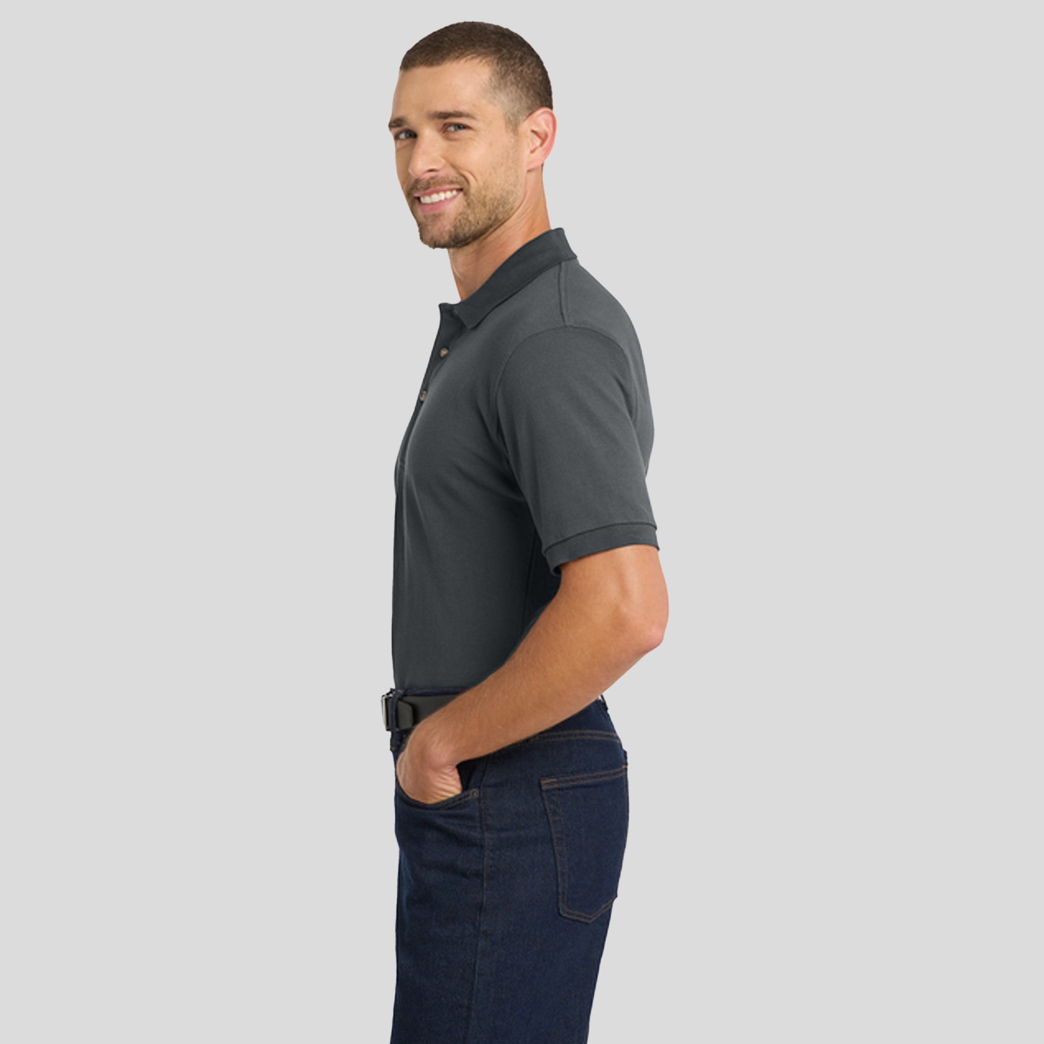 Heavyweight Cotton Pique Polo | Steel Grey