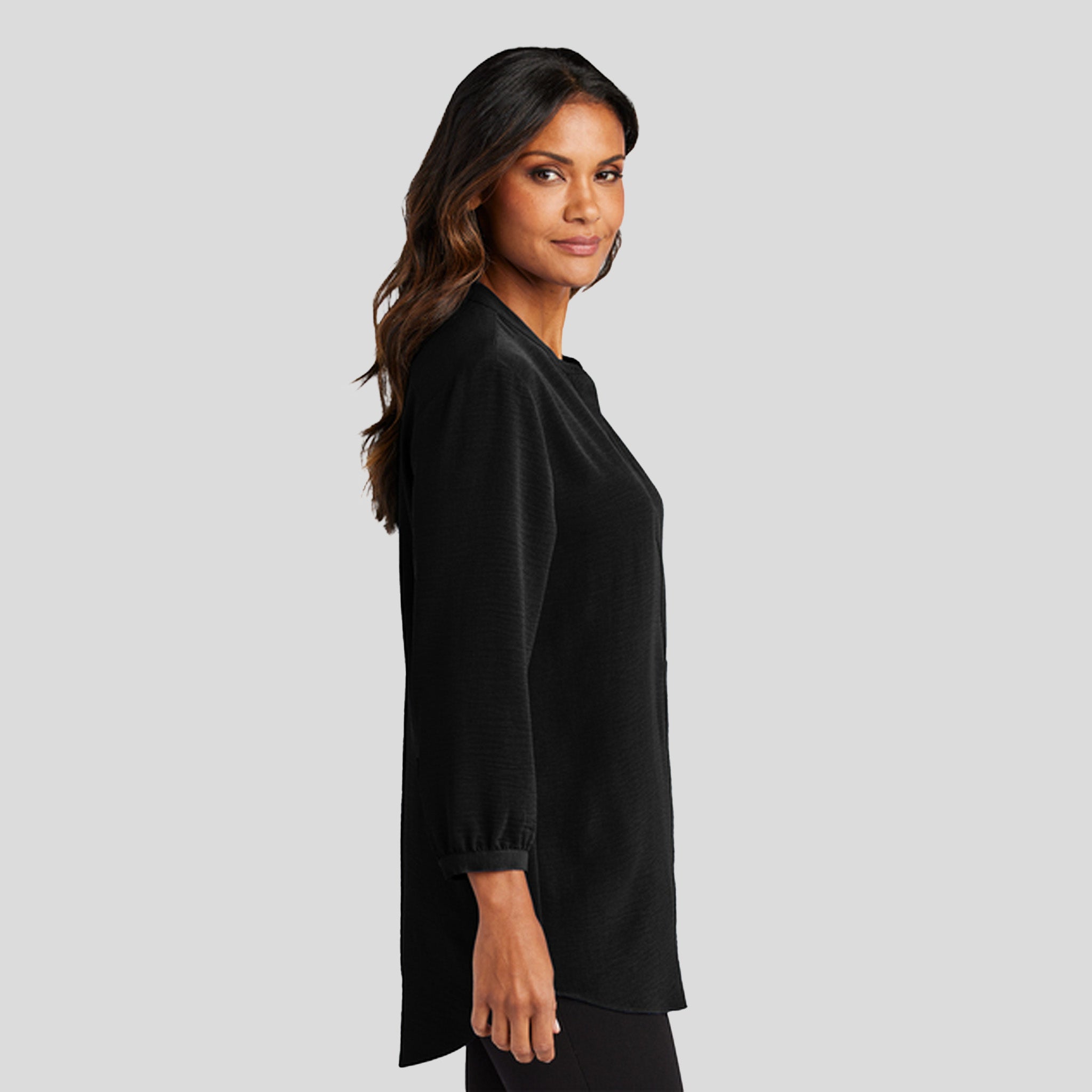 Women's 3/4-Sleeve Textured Crepe Tunic | Black