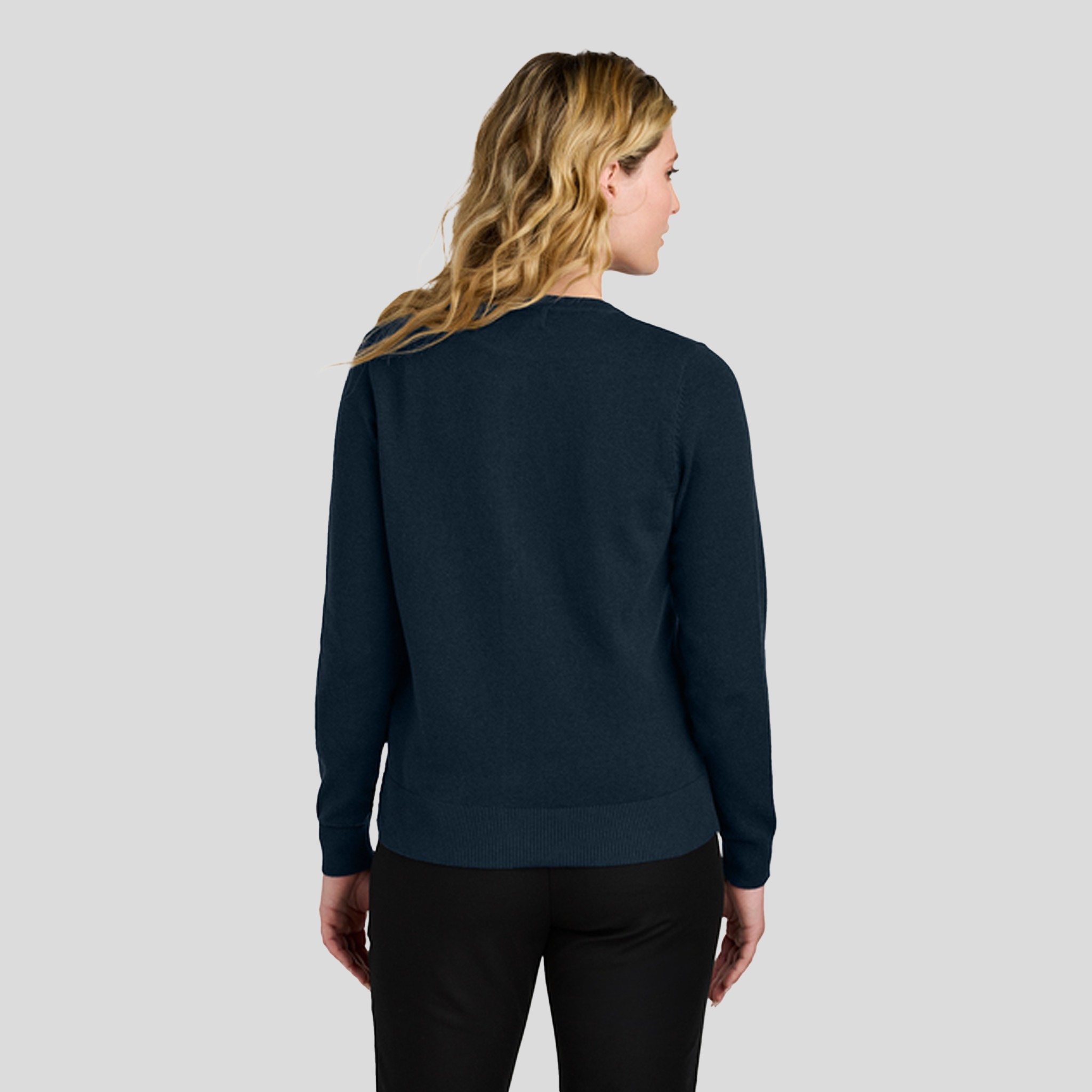 Women’s Easy Care Crewneck Cardigan Sweater | River Blue Navy