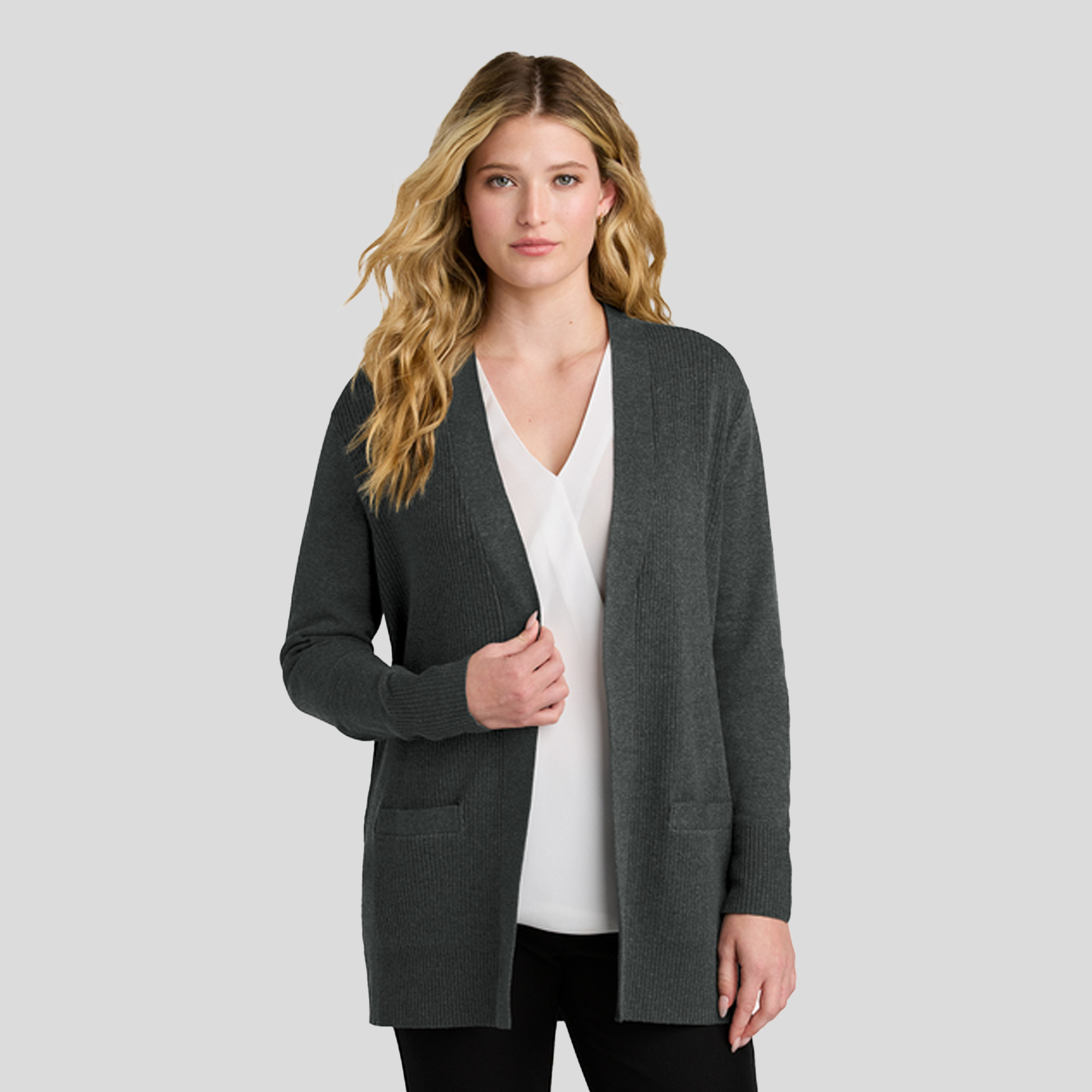 Women’s Easy Care Open-Front Cardigan Sweater | Charcoal Heather