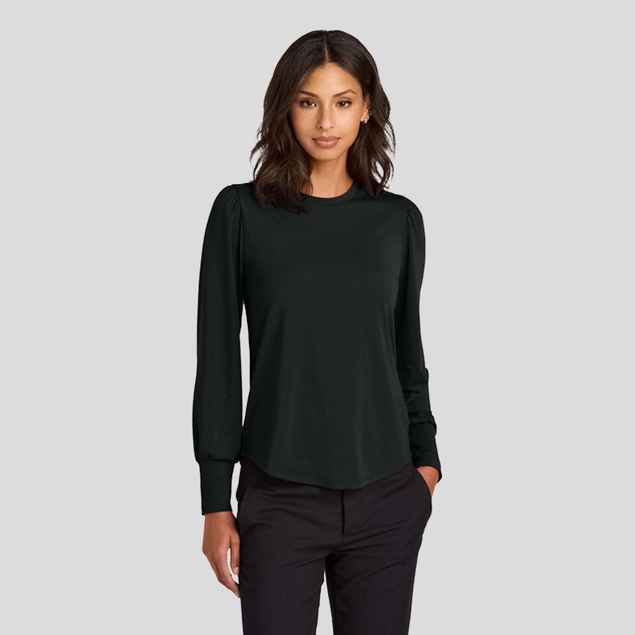 Women’s Stretch Jersey Long Sleeve Blouson Top | Deep Black