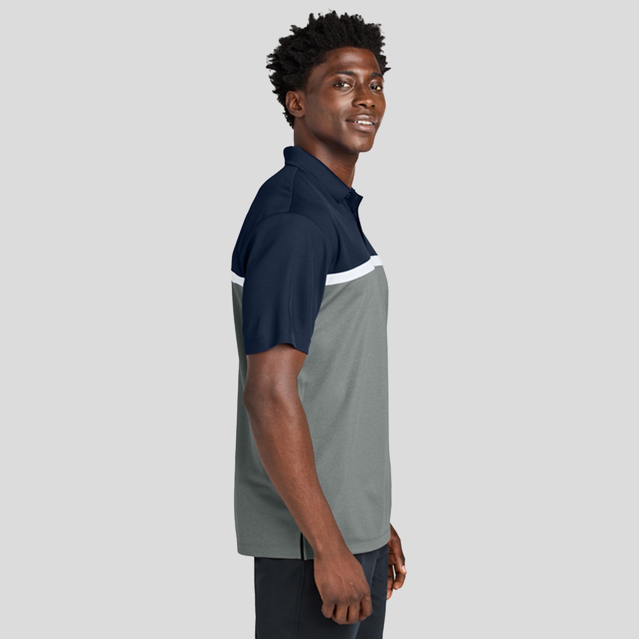 UV Micropique Colorblock Polo | True Navy/Grey Concrete Heather/White