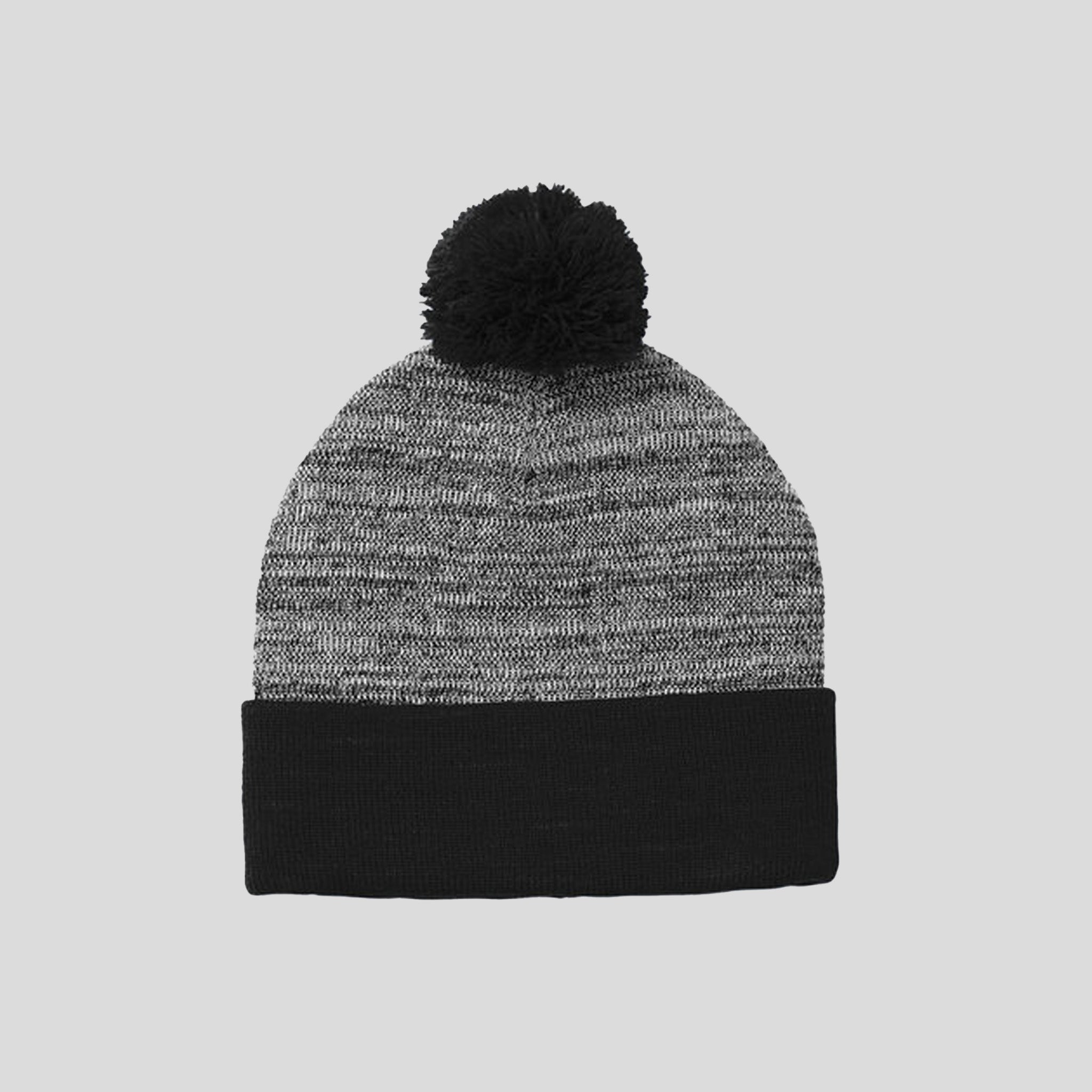 Heather Pom Pom Beanie | Black/Grey Heather