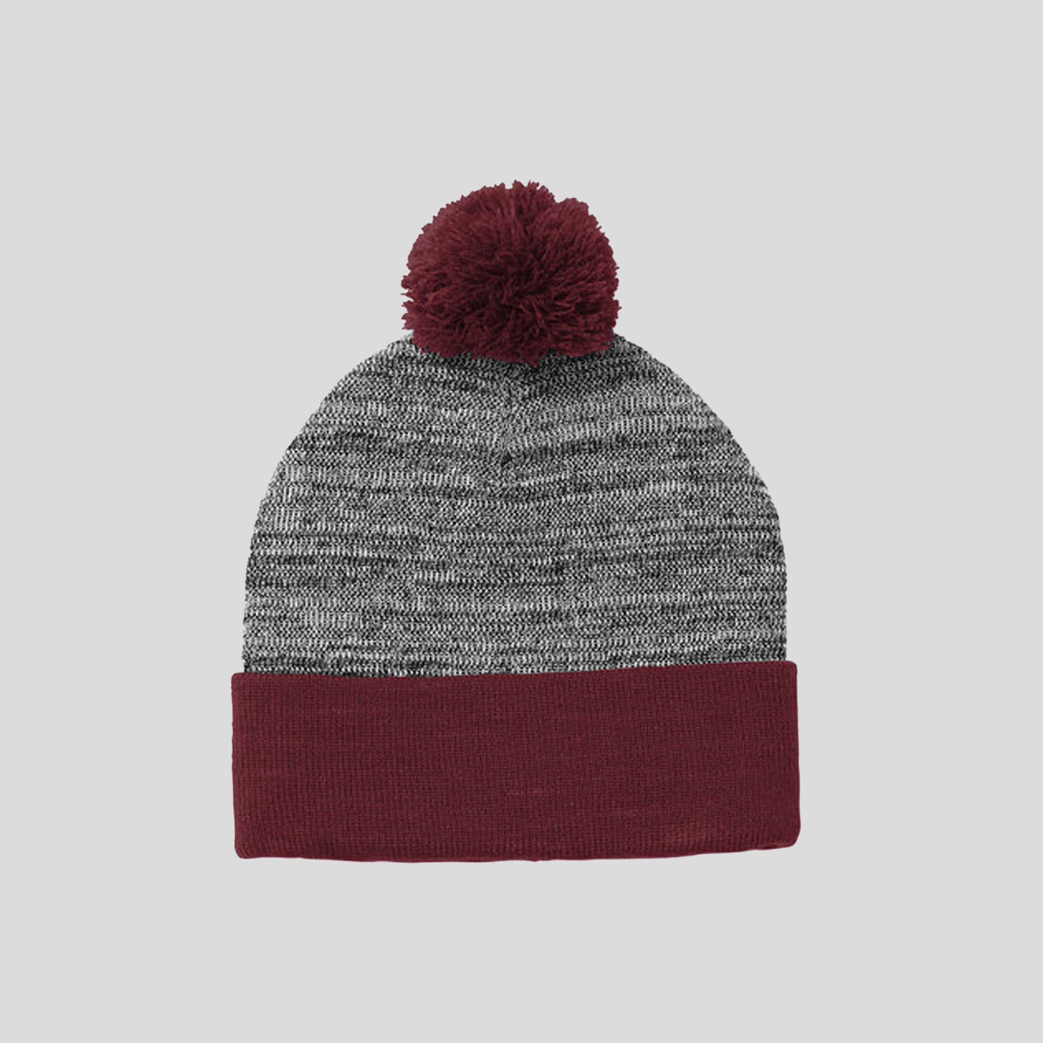 Heather Pom Pom Beanie | Maroon/Grey Heather