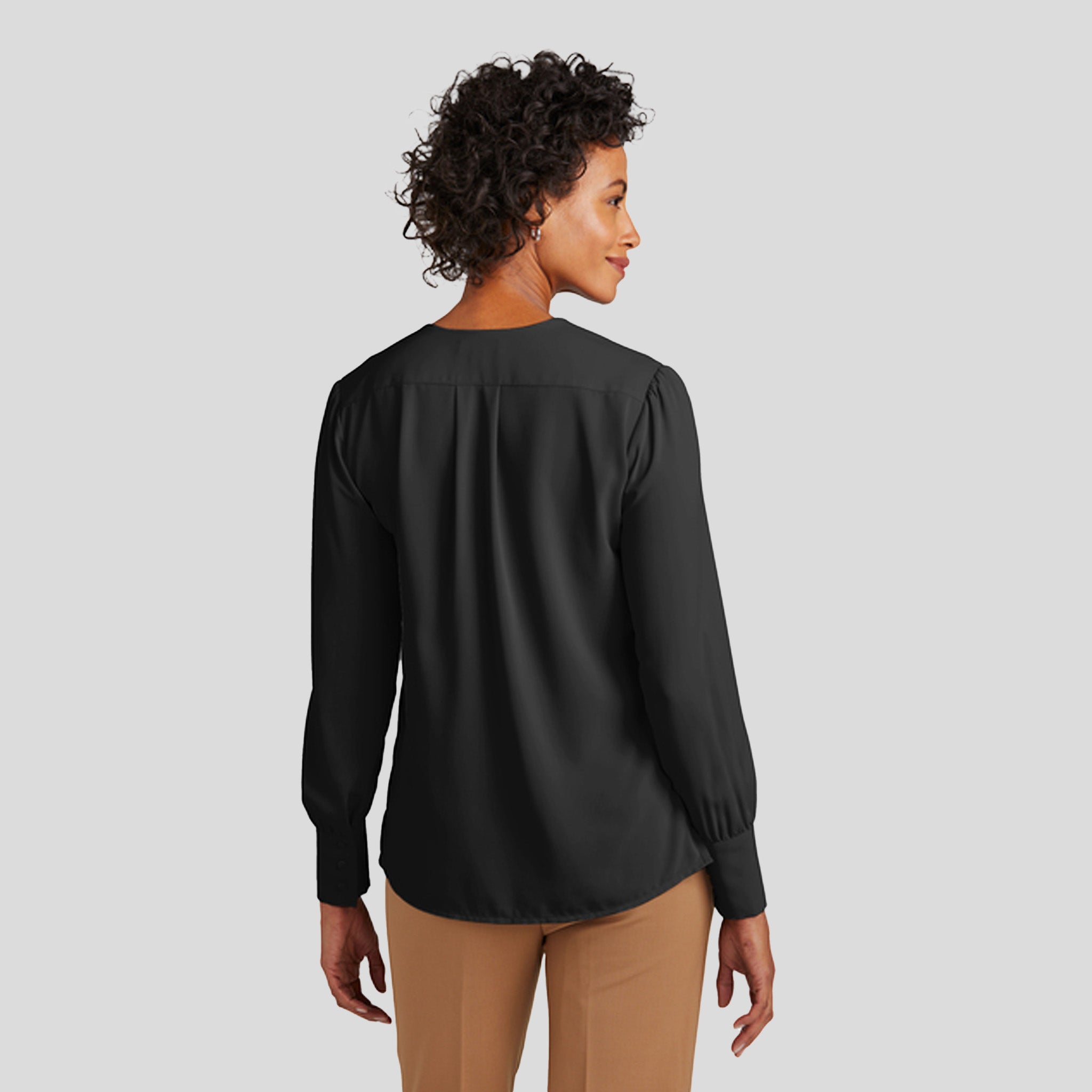 Women’s Open-Neck Satin Blouse | Deep Black