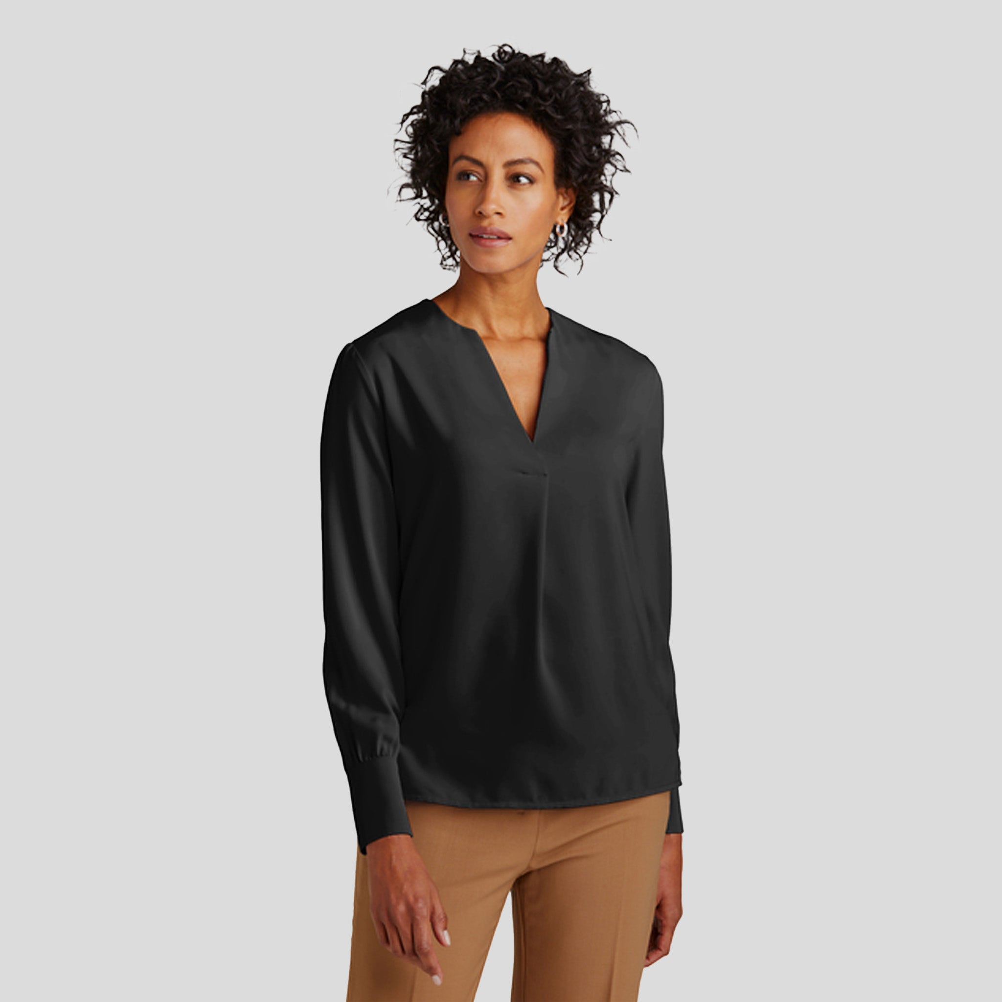 Women’s Open-Neck Satin Blouse | Deep Black