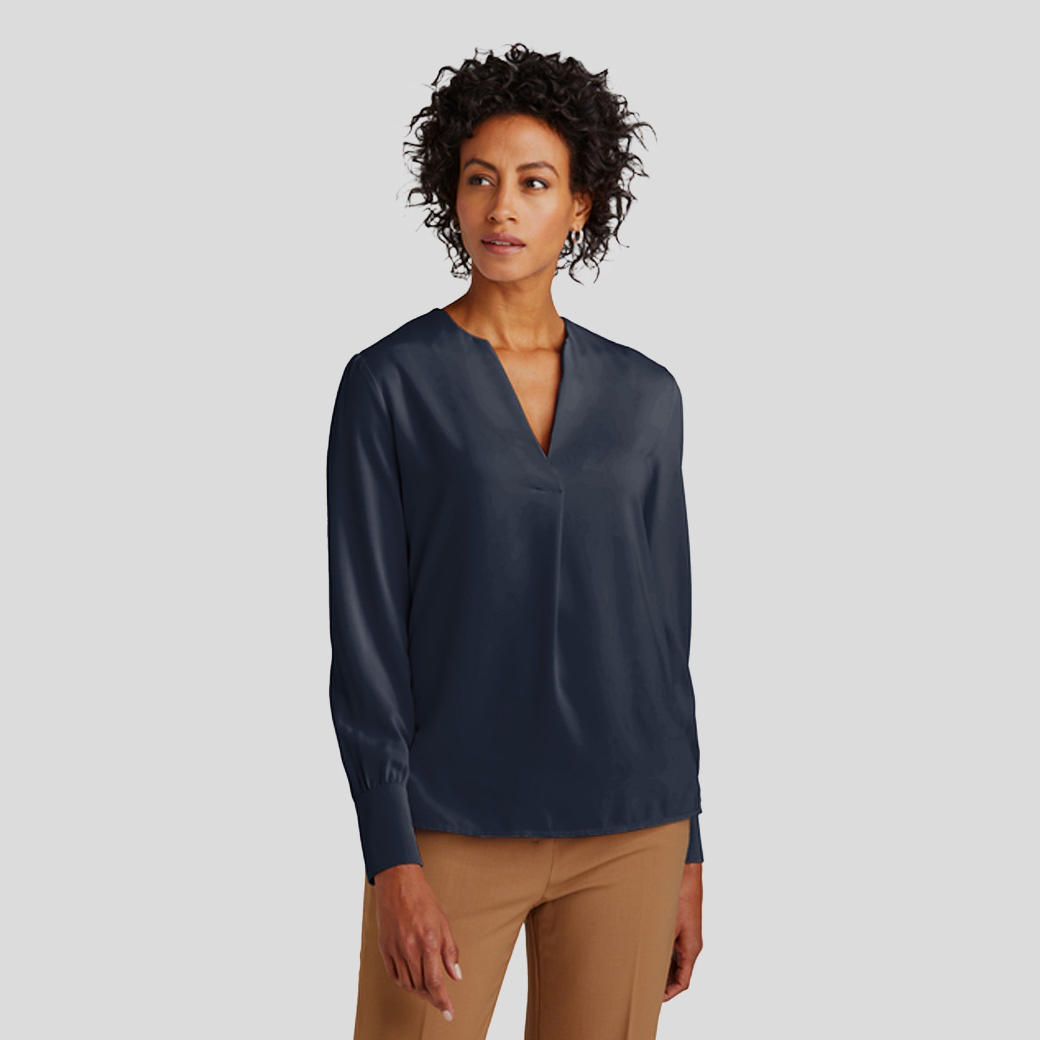 Women’s Open-Neck Satin Blouse | Night Navy