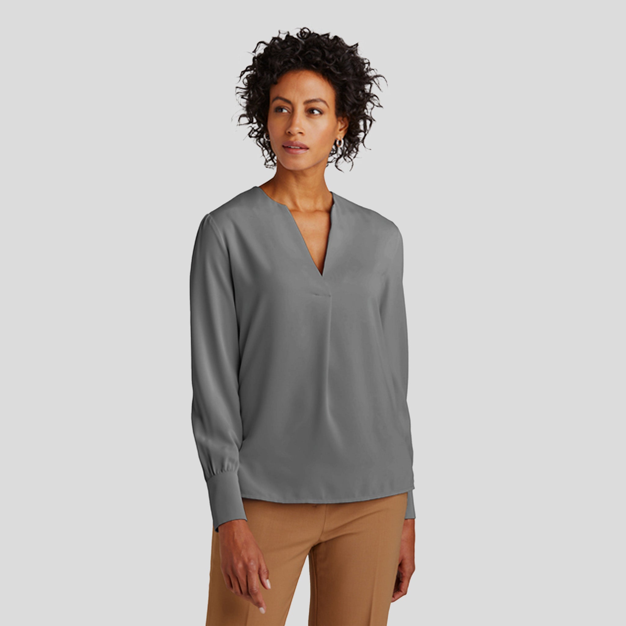 Women’s Open-Neck Satin Blouse | Shadow Grey