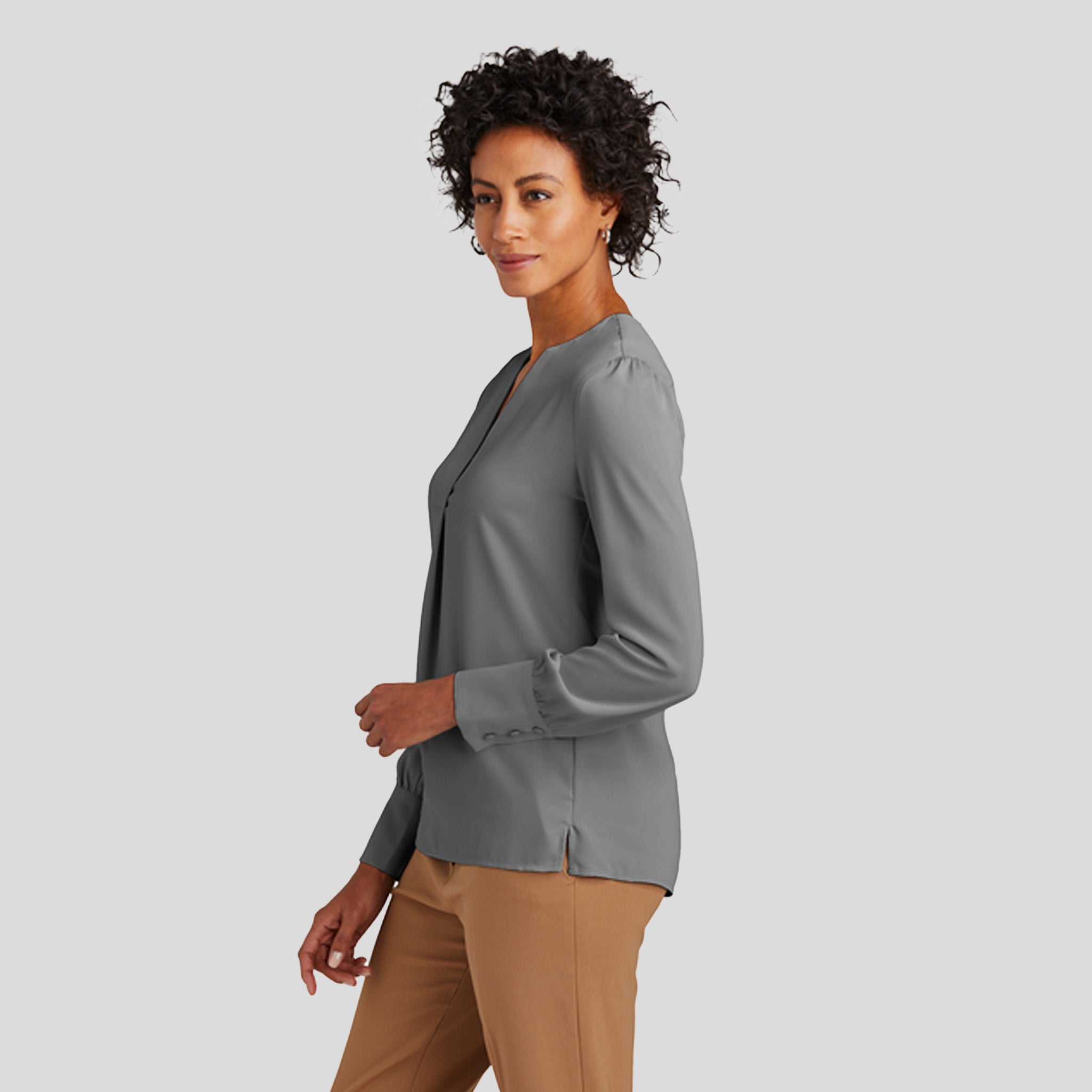 Women’s Open-Neck Satin Blouse | Shadow Grey