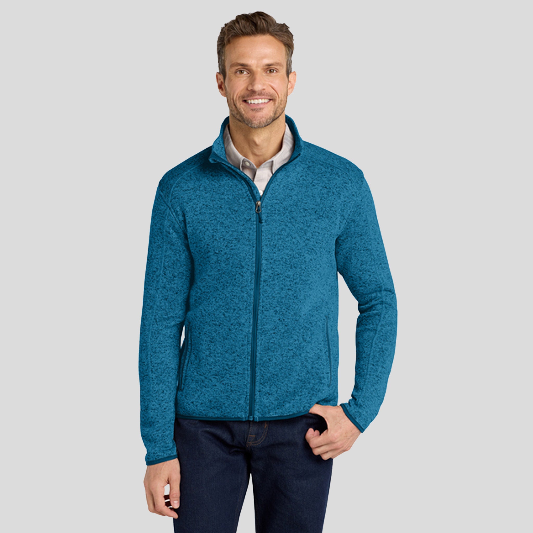 Men's Sweater Fleece Jacket | Medium Blue Heather