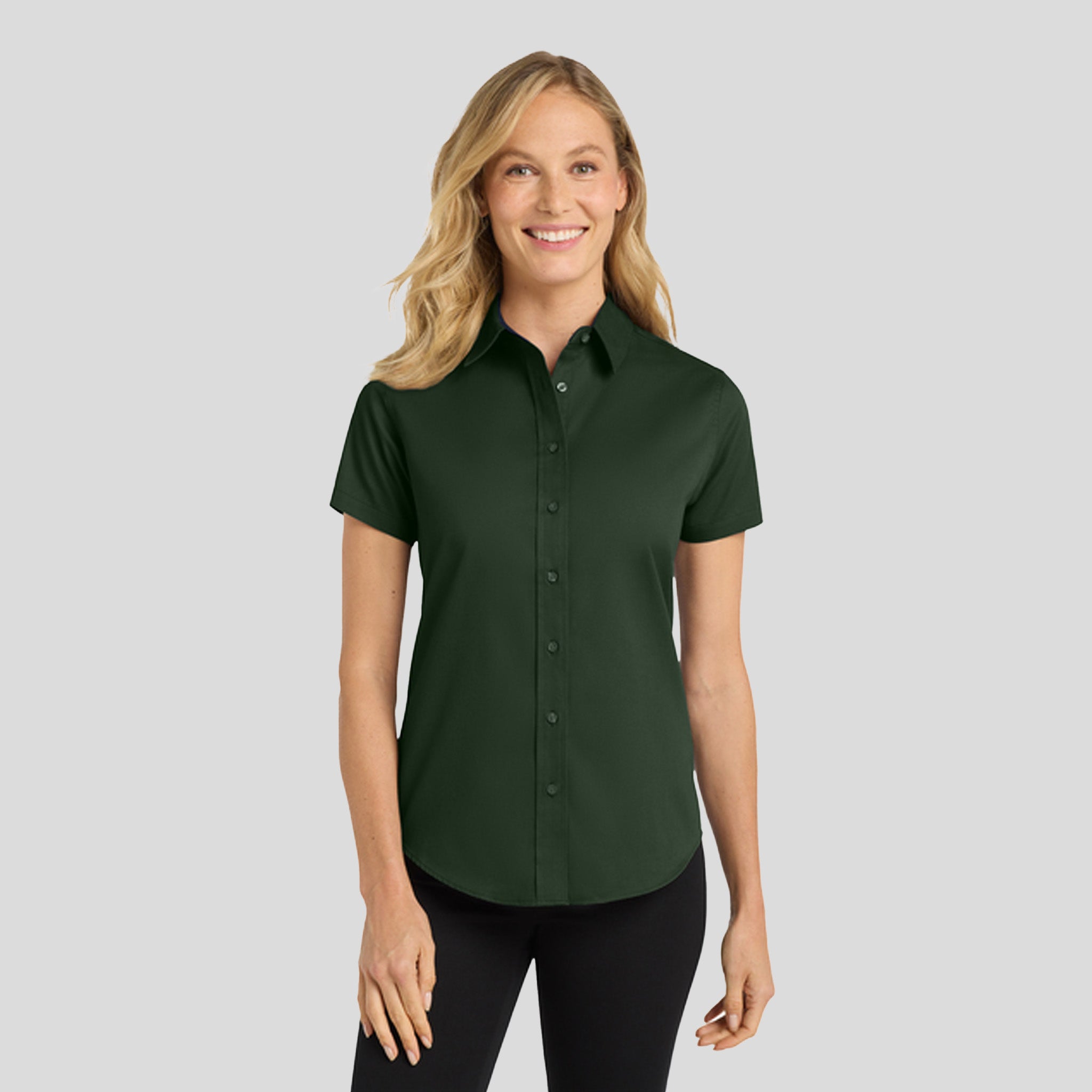 Women's Short Sleeve Easy Care Shirt | Dark Green/Navy