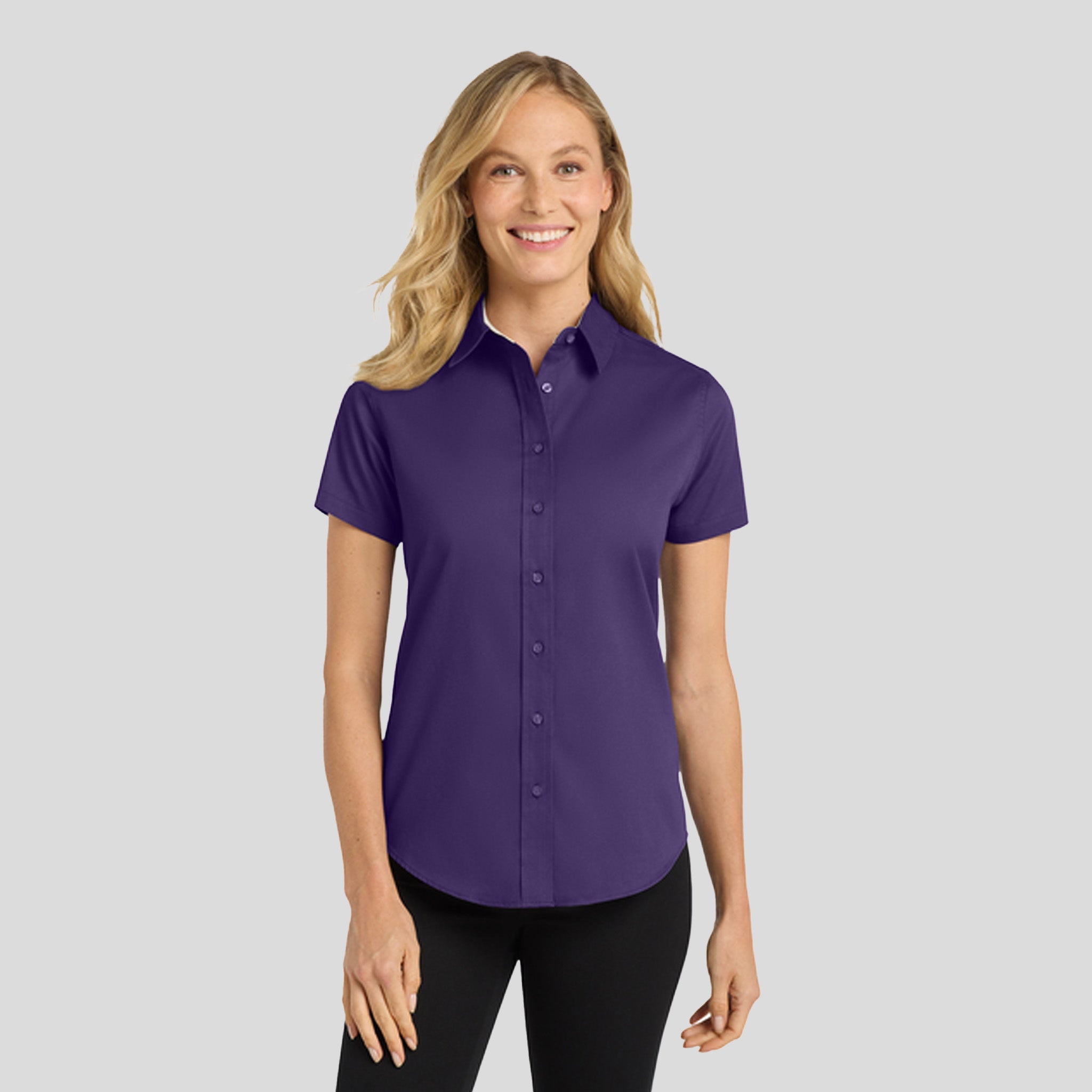Women's Short Sleeve Easy Care Shirt | Purple/Light Stone