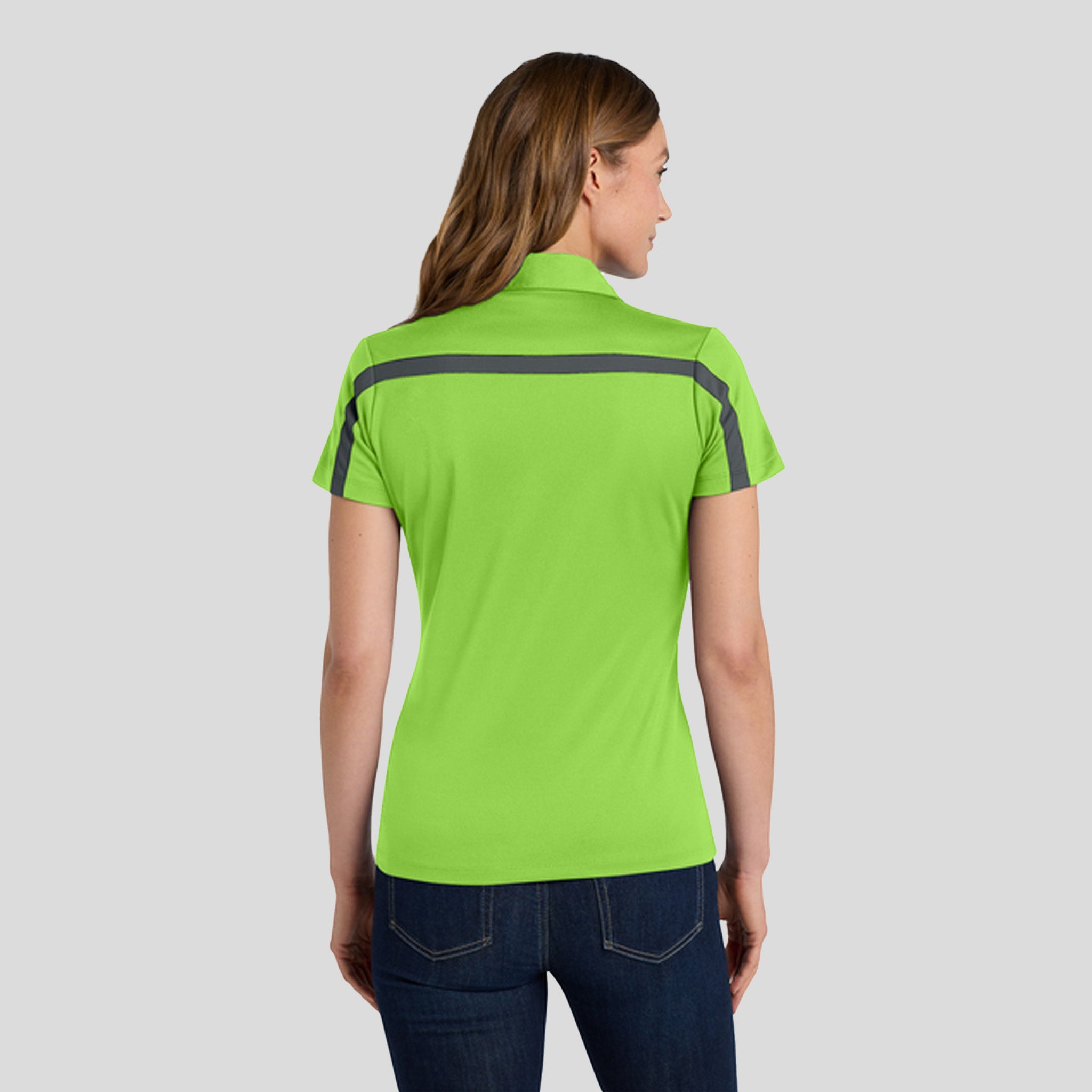 Women's Silk Touch™ Performance Colorblock Stripe Polo | Lime/Steel Grey