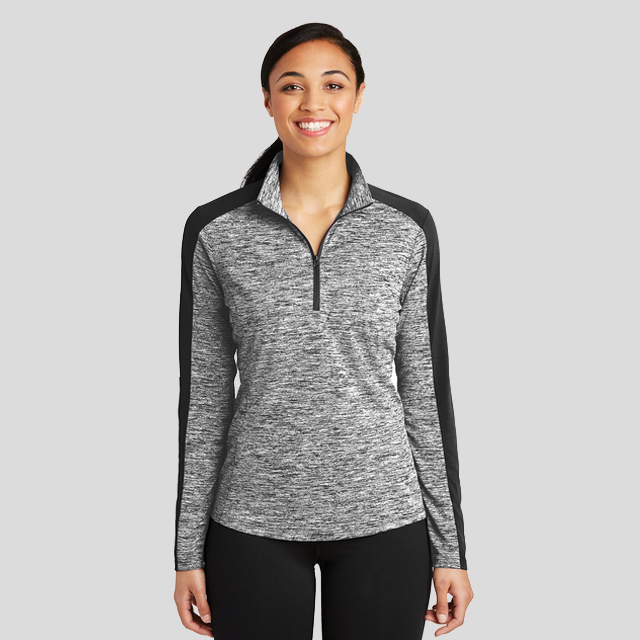 Women's PosiCharge® Electric Heather Colorblock 1/4-Zip Pullover | Black Electric/Black