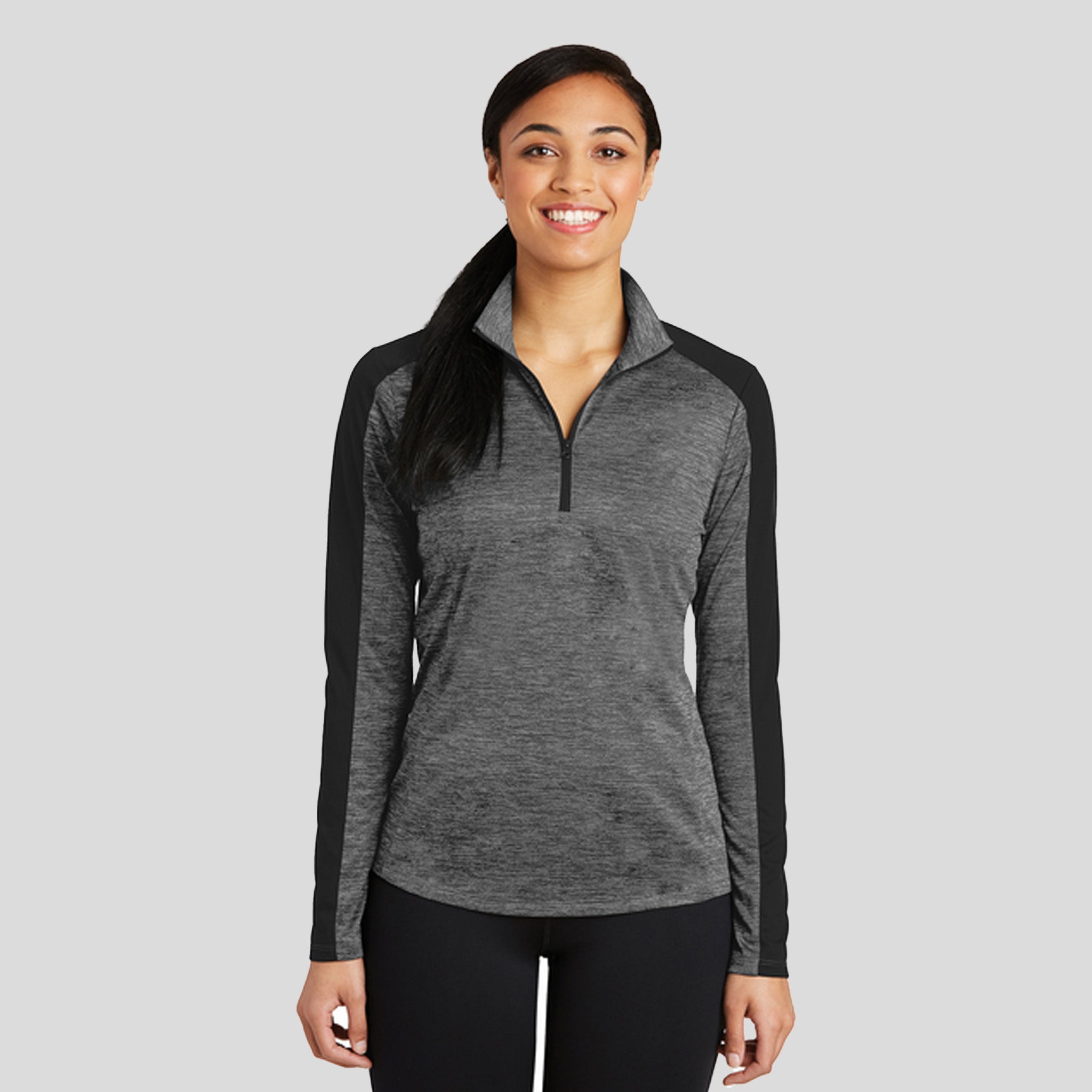 Women's PosiCharge® Electric Heather Colorblock 1/4-Zip Pullover | Grey-Black Electric/Black