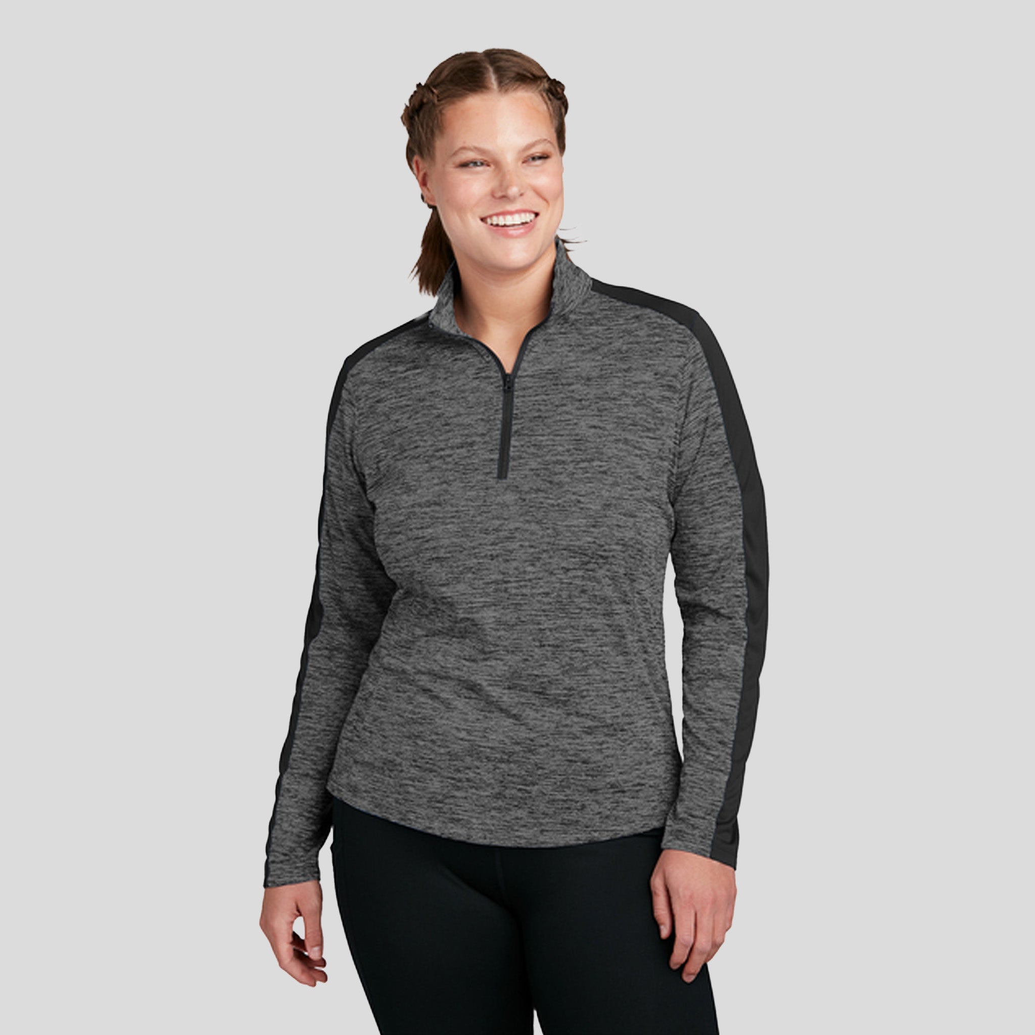 Women's PosiCharge® Electric Heather Colorblock 1/4-Zip Pullover | Grey-Black Electric/Black