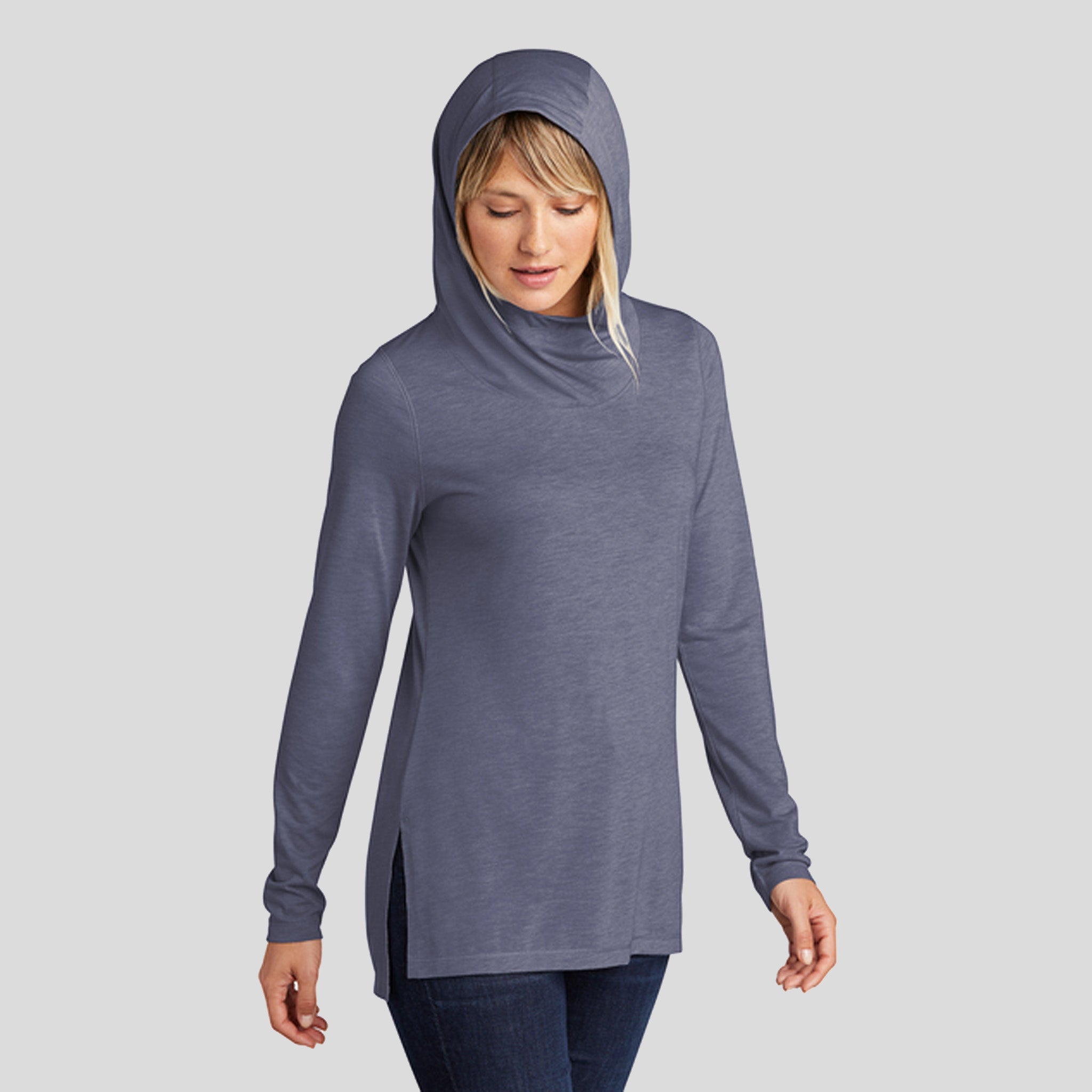 Women's PosiCharge® Tri-Blend Wicking Long Sleeve Hoodie | True Navy Heather