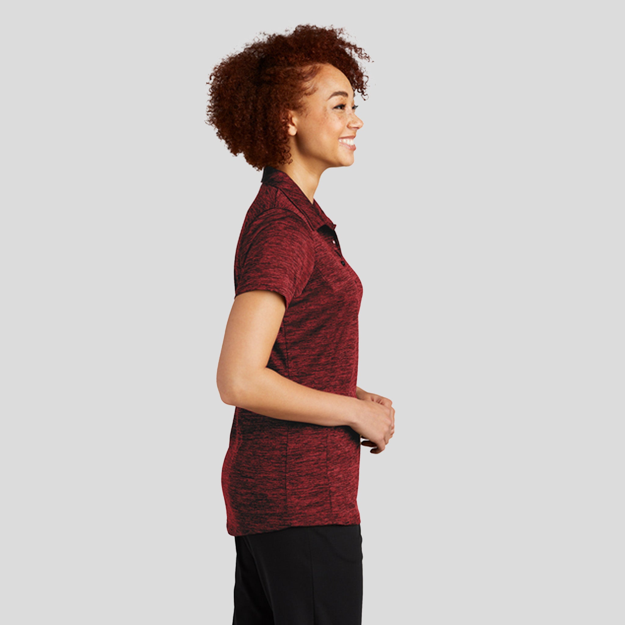 Women's PosiCharge® Electric Heather Polo | Deep Red/ Black Electric