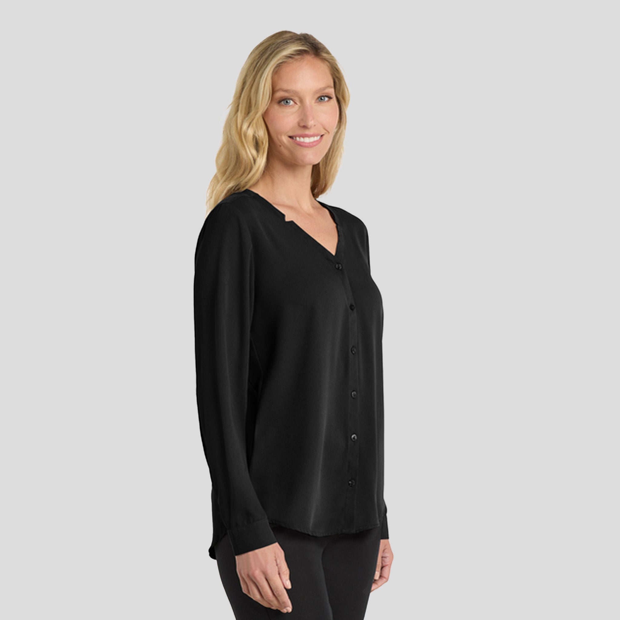 Women's Long Sleeve Button-Front Blouse | Black