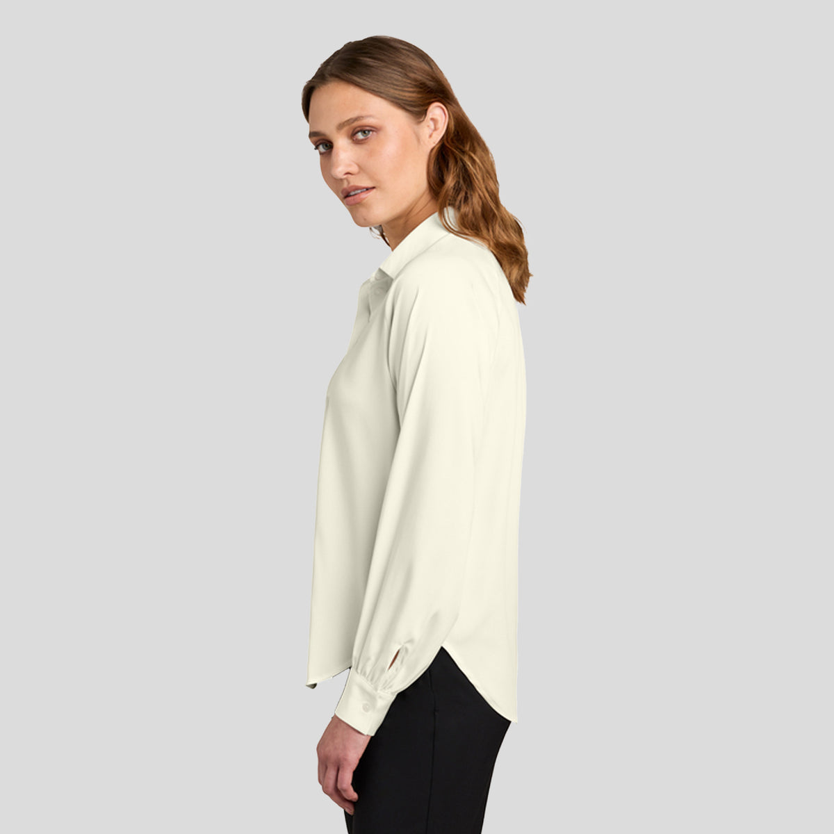 Women’s Long Sleeve Buttery Soft Blouse | Ivory Chiffon