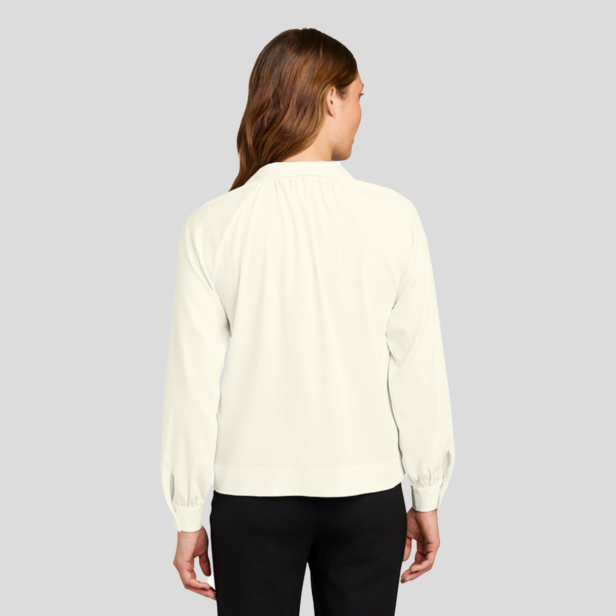 Women’s Long Sleeve Buttery Soft Popover Blouse | Ivory Chiffon