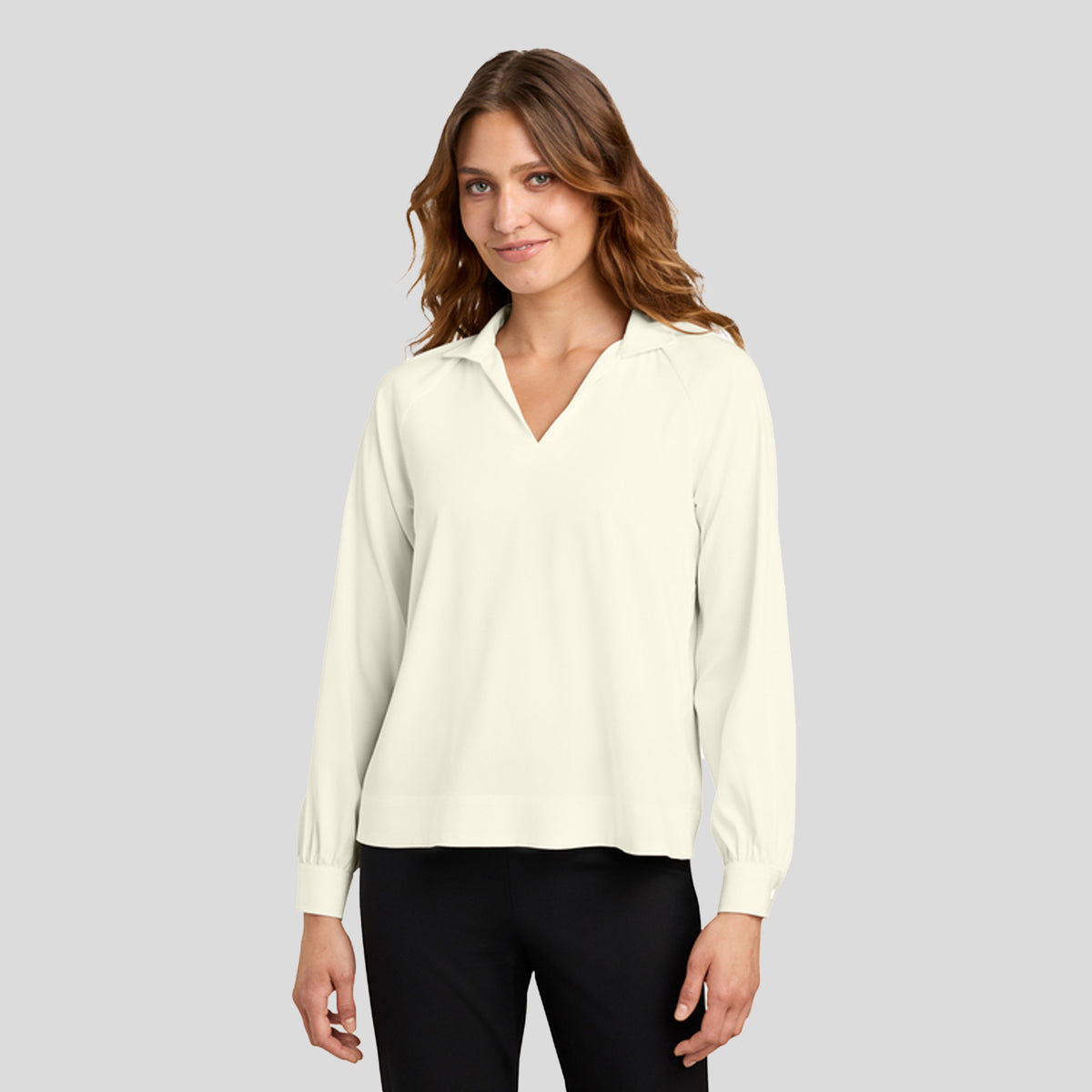Women’s Long Sleeve Buttery Soft Popover Blouse | Ivory Chiffon