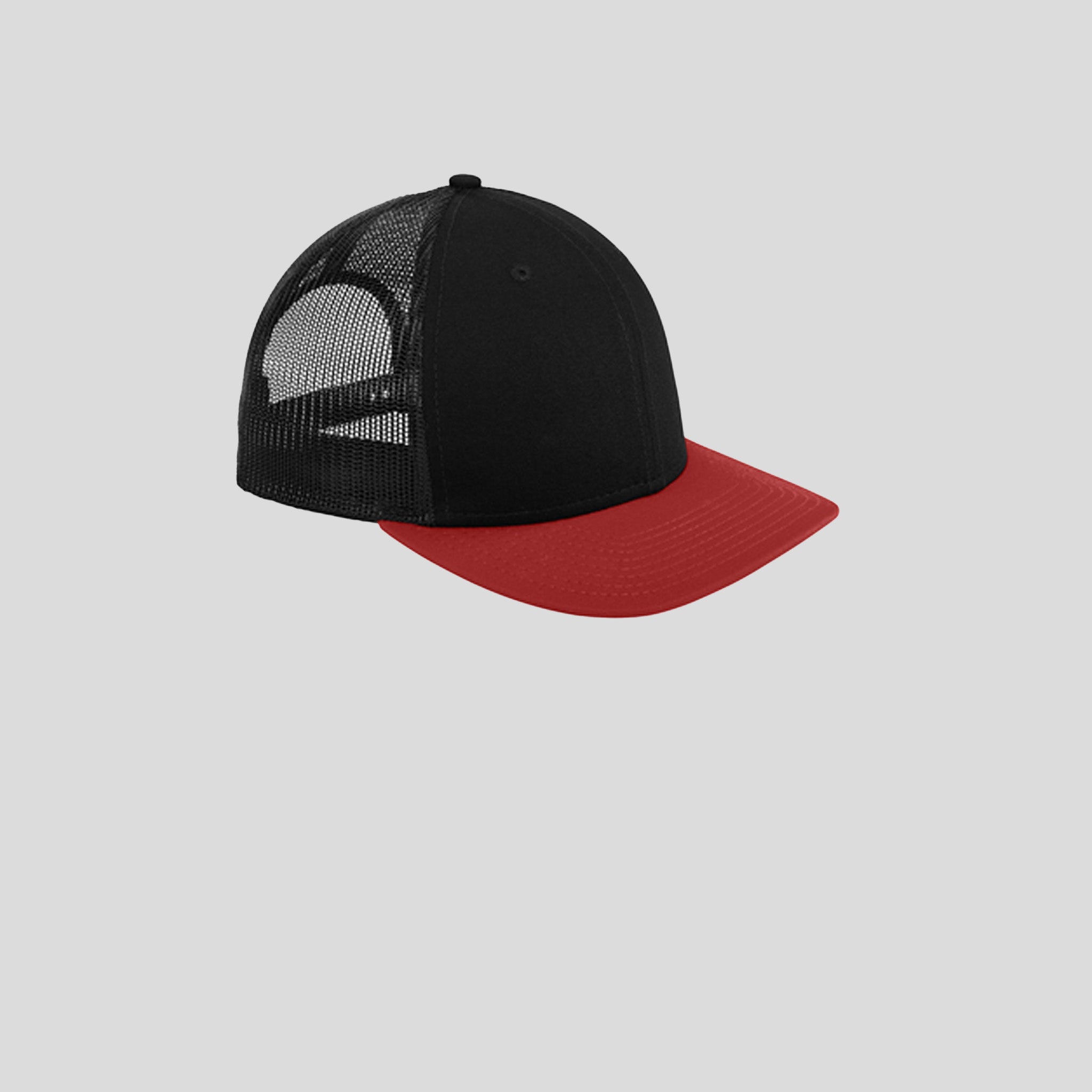 Snapback Low Profile Trucker Cap | Black/Scarlet